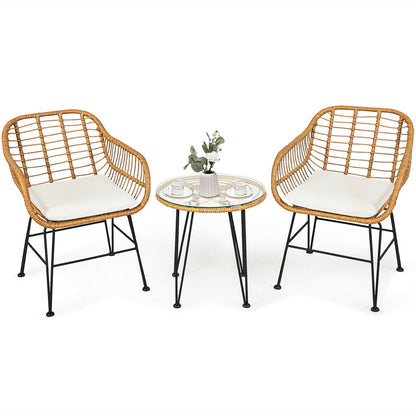 3 Pieces Rattan Furniture Set with Cushioned Chair Table, White Patio Conversation Sets   at Gallery Canada