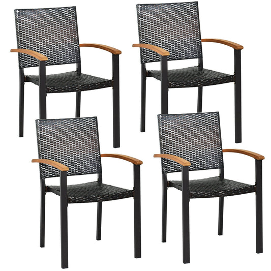 Set of 4 Outdoor Patio PE Rattan Dining Chairs with Powder-coated Steel Frame, Brown - Gallery Canada