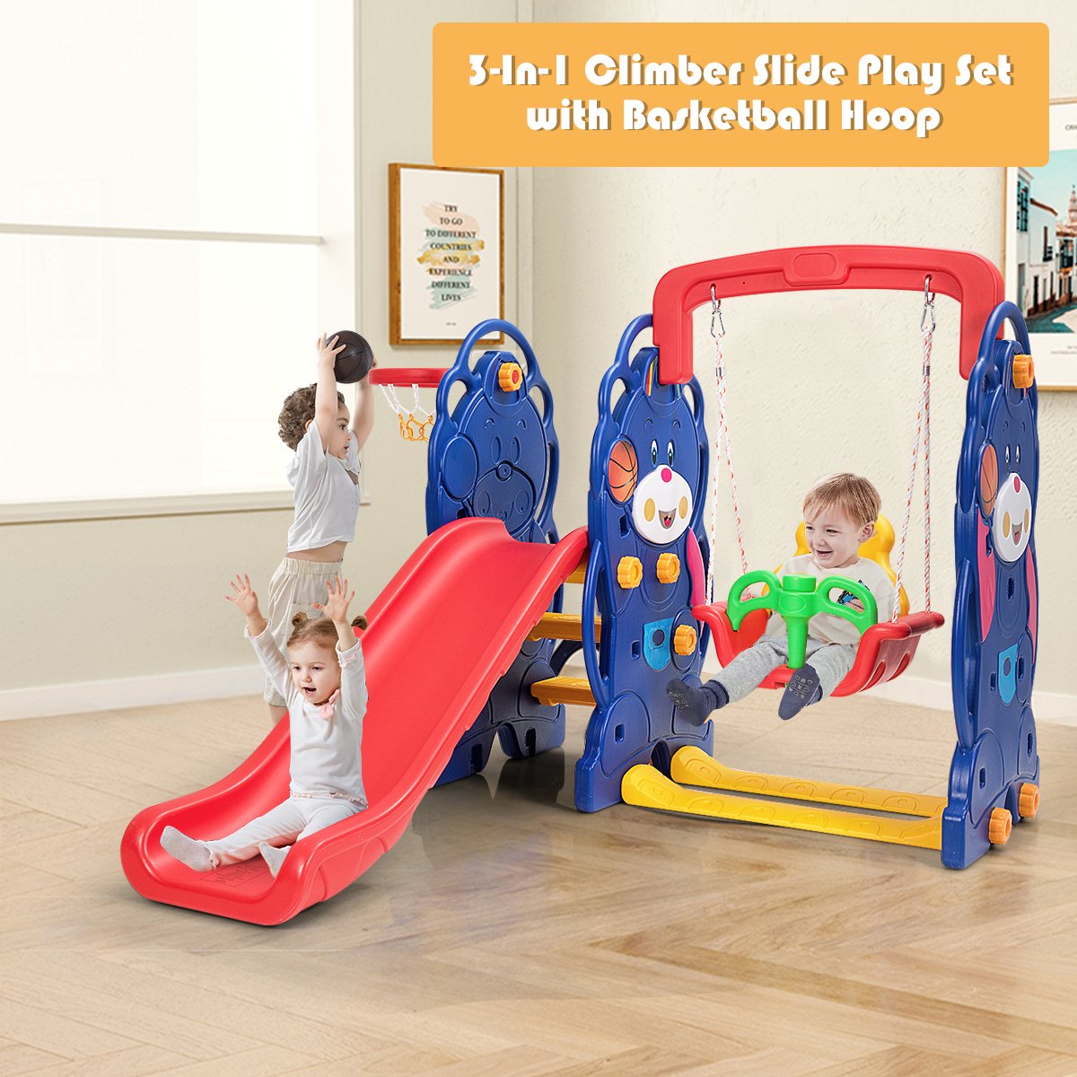 3-in-1 Toddler Climber and Swing Playset, Multicolor Swing & Playsets   at Gallery Canada