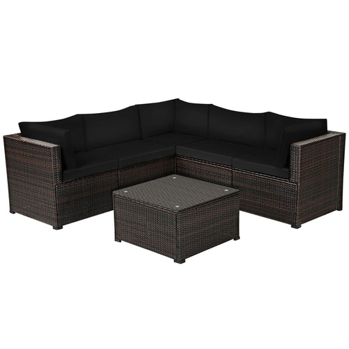 6 Pieces Patio Furniture Sofa Set with Cushions for Outdoor, Black