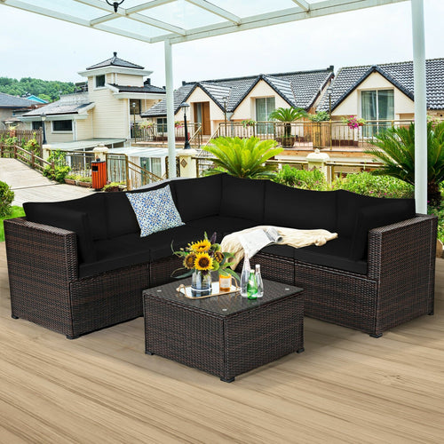 6 Pieces Patio Furniture Sofa Set with Cushions for Outdoor, Black