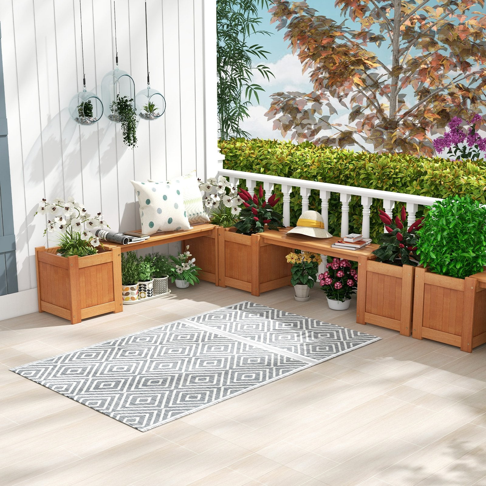 Wood Planter Box with Bench for Garden Yard Balcony, Natural Potting Benches & Tables   at Gallery Canada