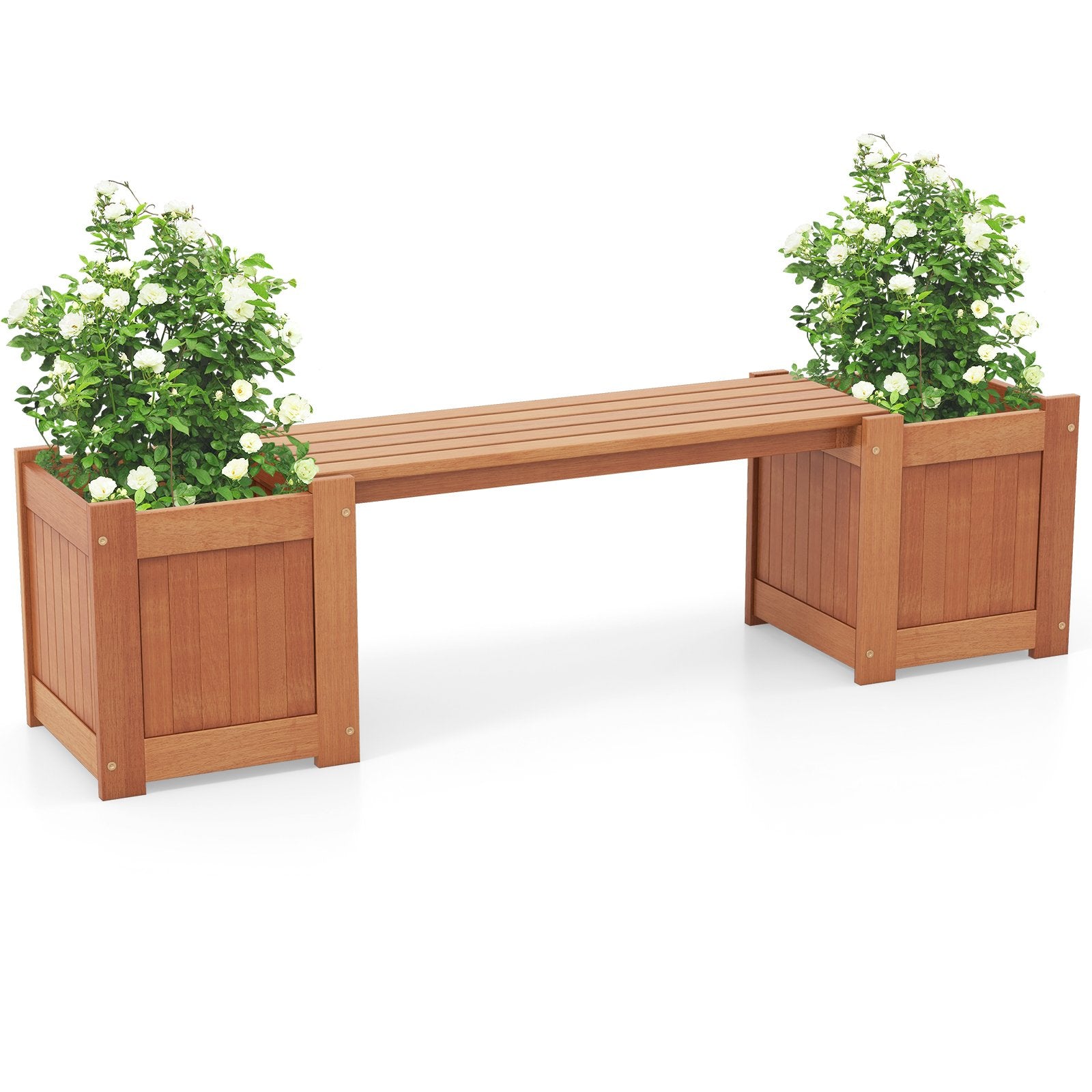 Wood Planter Box with Bench for Garden Yard Balcony, Natural Potting Benches & Tables   at Gallery Canada