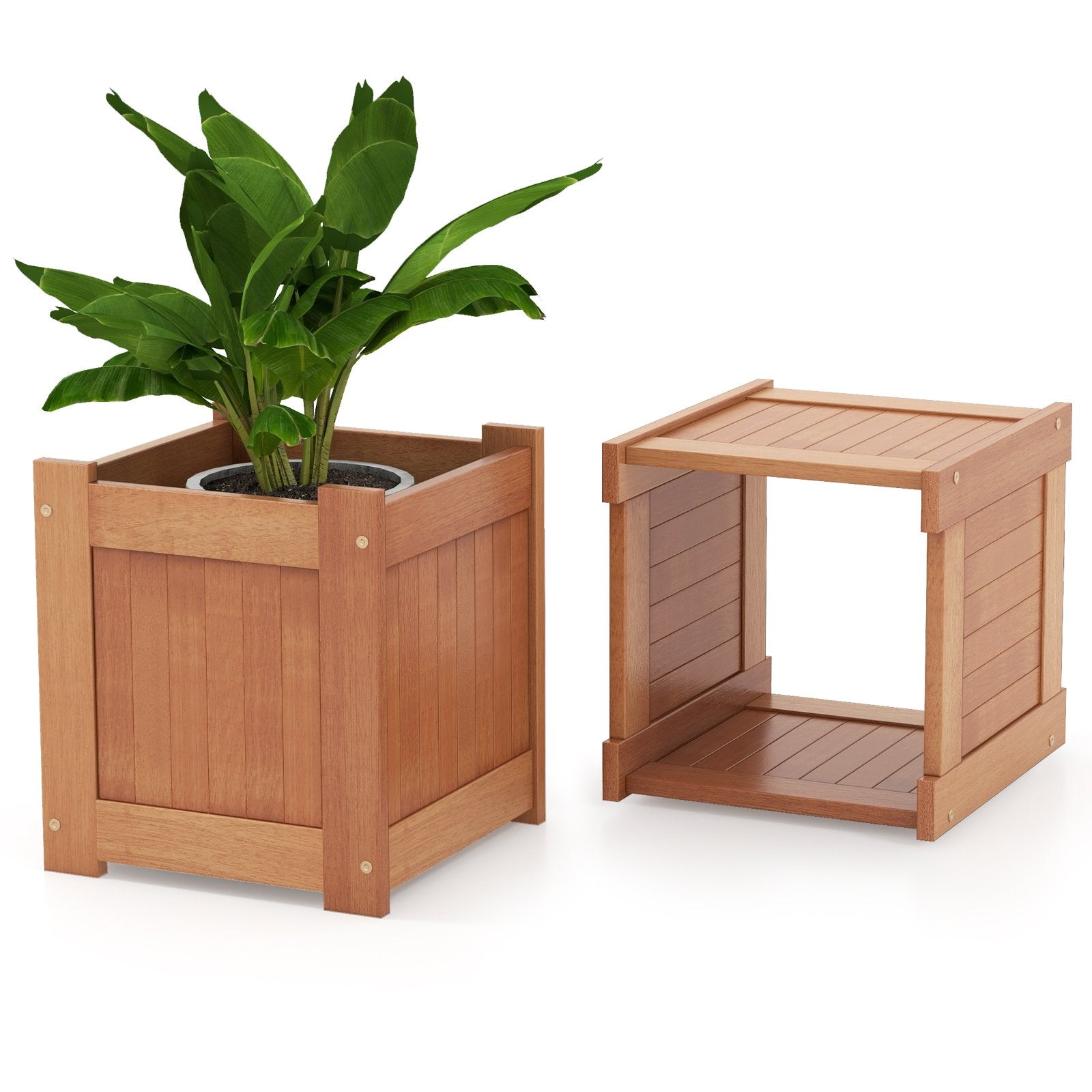 Wood Planter Box with Bench for Garden Yard Balcony, Natural Potting Benches & Tables   at Gallery Canada