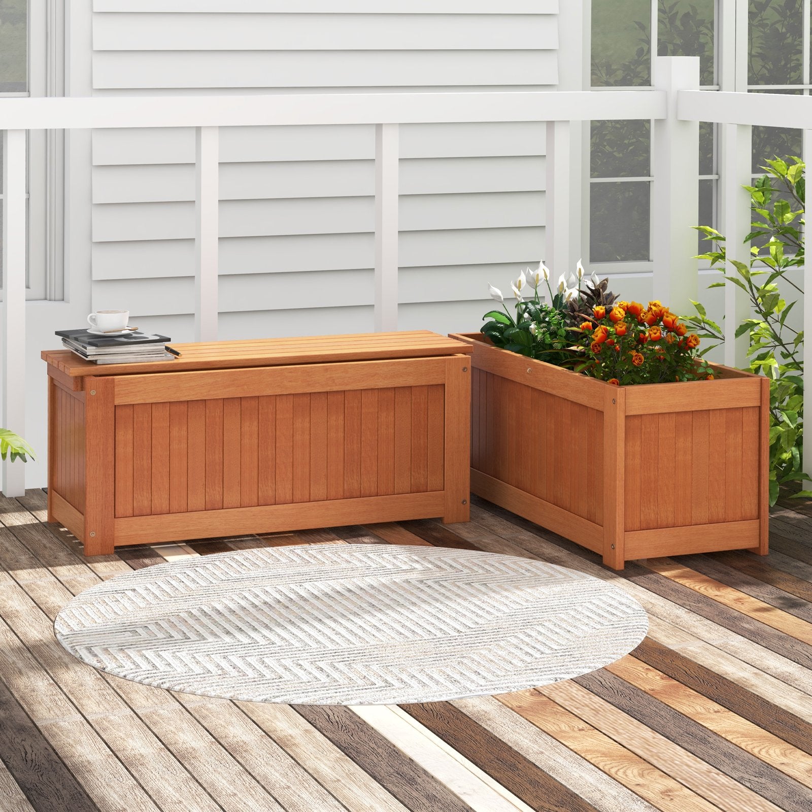 Outdoor Plant Container with Seat for Garden Yard Balcony Deck, Natural Potting Benches & Tables   at Gallery Canada