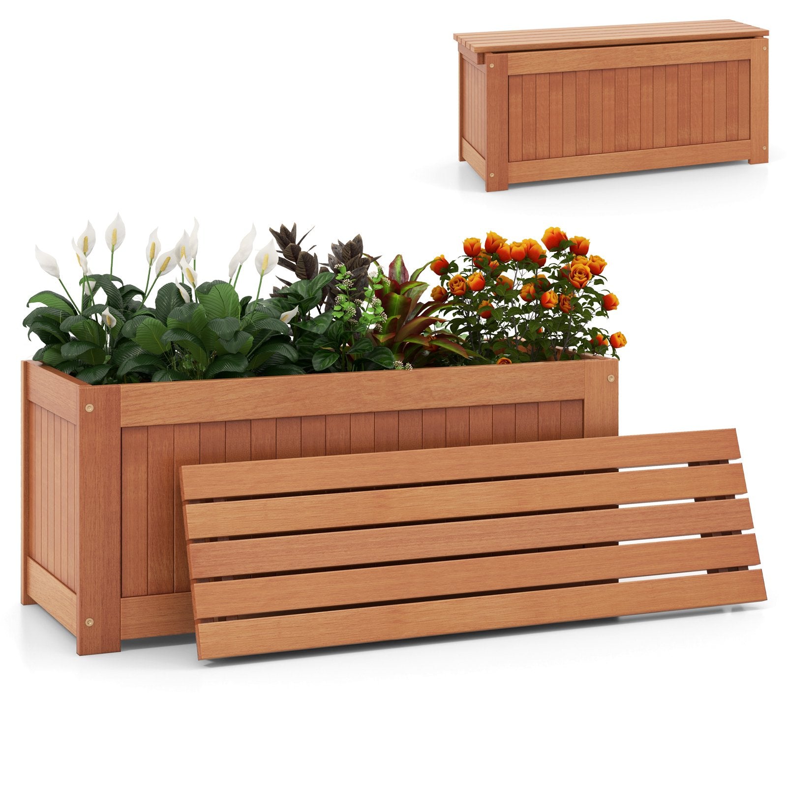 Outdoor Plant Container with Seat for Garden Yard Balcony Deck, Natural Potting Benches & Tables   at Gallery Canada