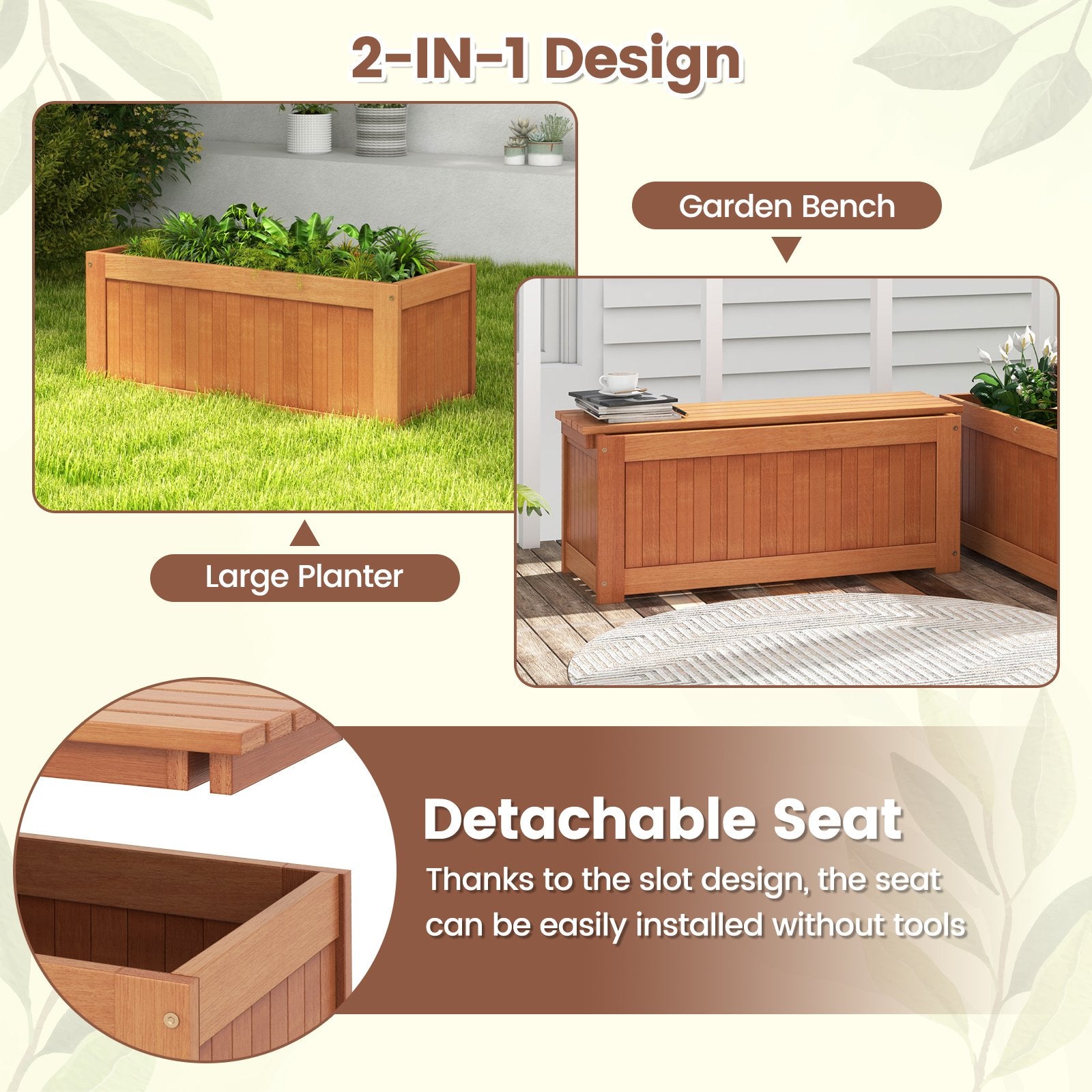 Outdoor Plant Container with Seat for Garden Yard Balcony Deck, Natural Potting Benches & Tables   at Gallery Canada