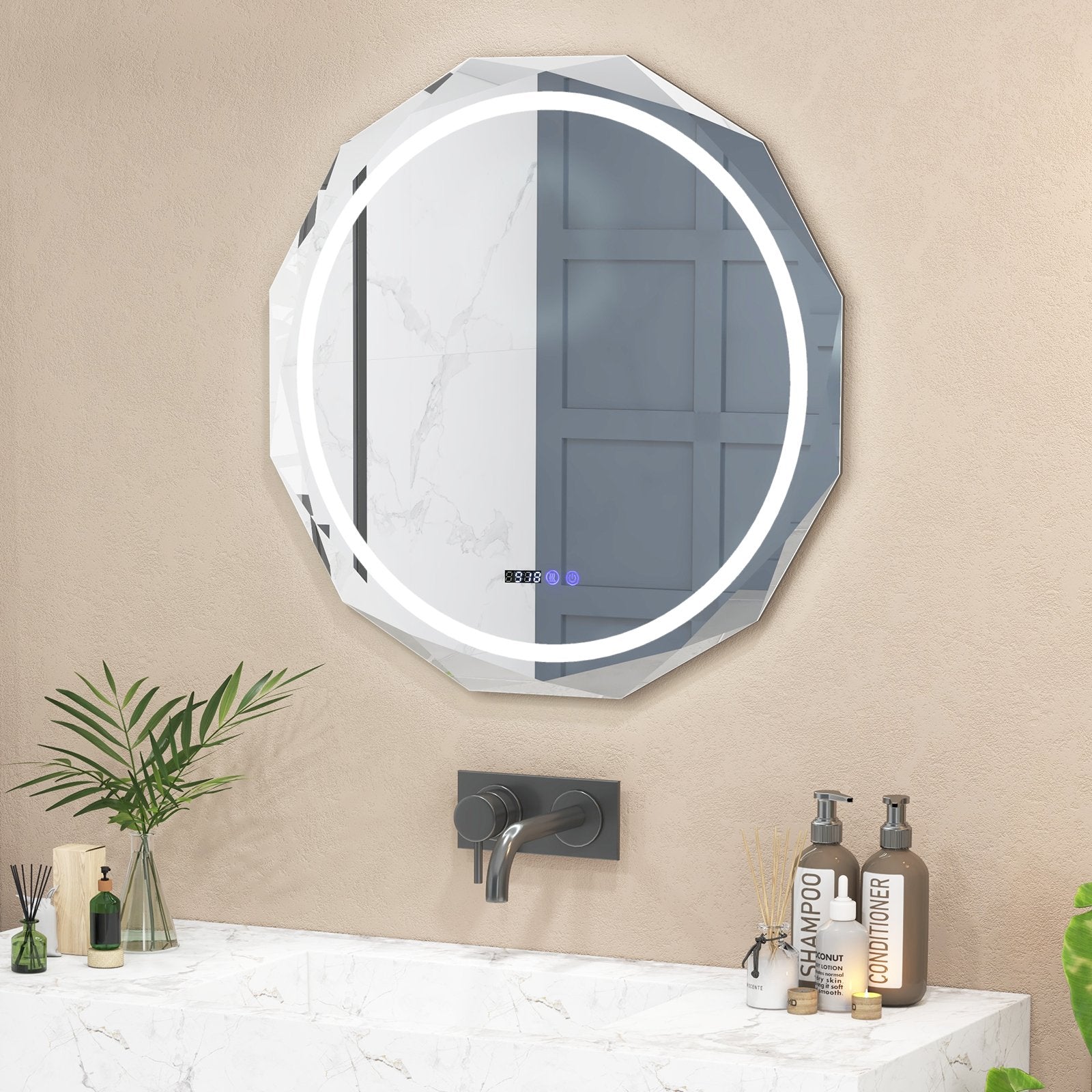 Defogging LED Bathroom Mirror with Stepless 3 Colors Temperature, White Wall Mirrors   at Gallery Canada