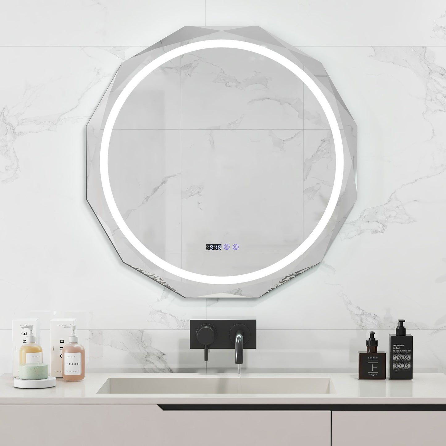 Defogging LED Bathroom Mirror with Stepless 3 Colors Temperature, White Wall Mirrors   at Gallery Canada