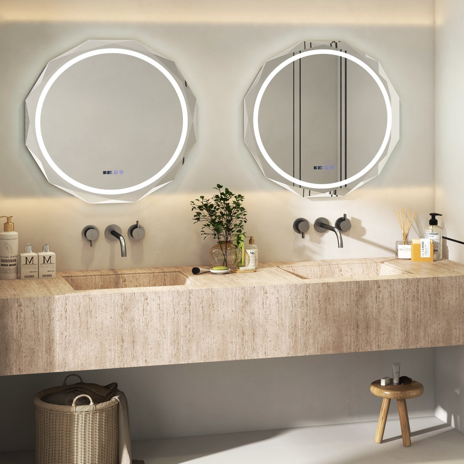 Defogging LED Bathroom Mirror with Stepless 3 Colors Temperature, White Wall Mirrors   at Gallery Canada