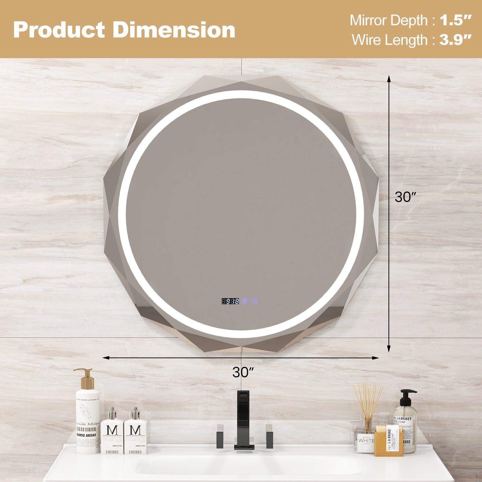 Defogging LED Bathroom Mirror with Stepless 3 Colors Temperature, White Wall Mirrors   at Gallery Canada