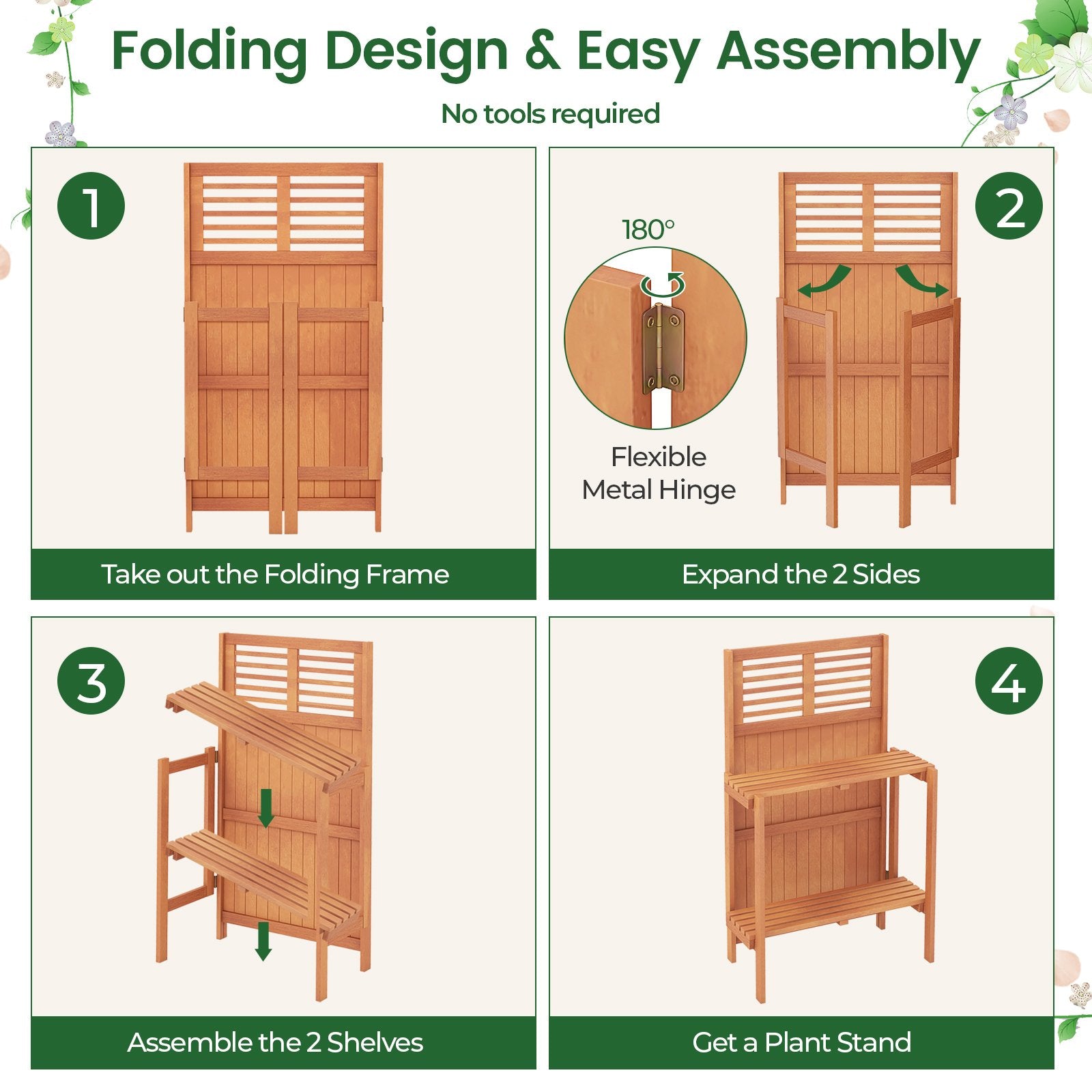 Folding Garden Potting Bench with 2-tier Storage Shelves and Teak Oil Finish for Garden Yard Balcony, Natural Potting Benches & Tables   at Gallery Canada