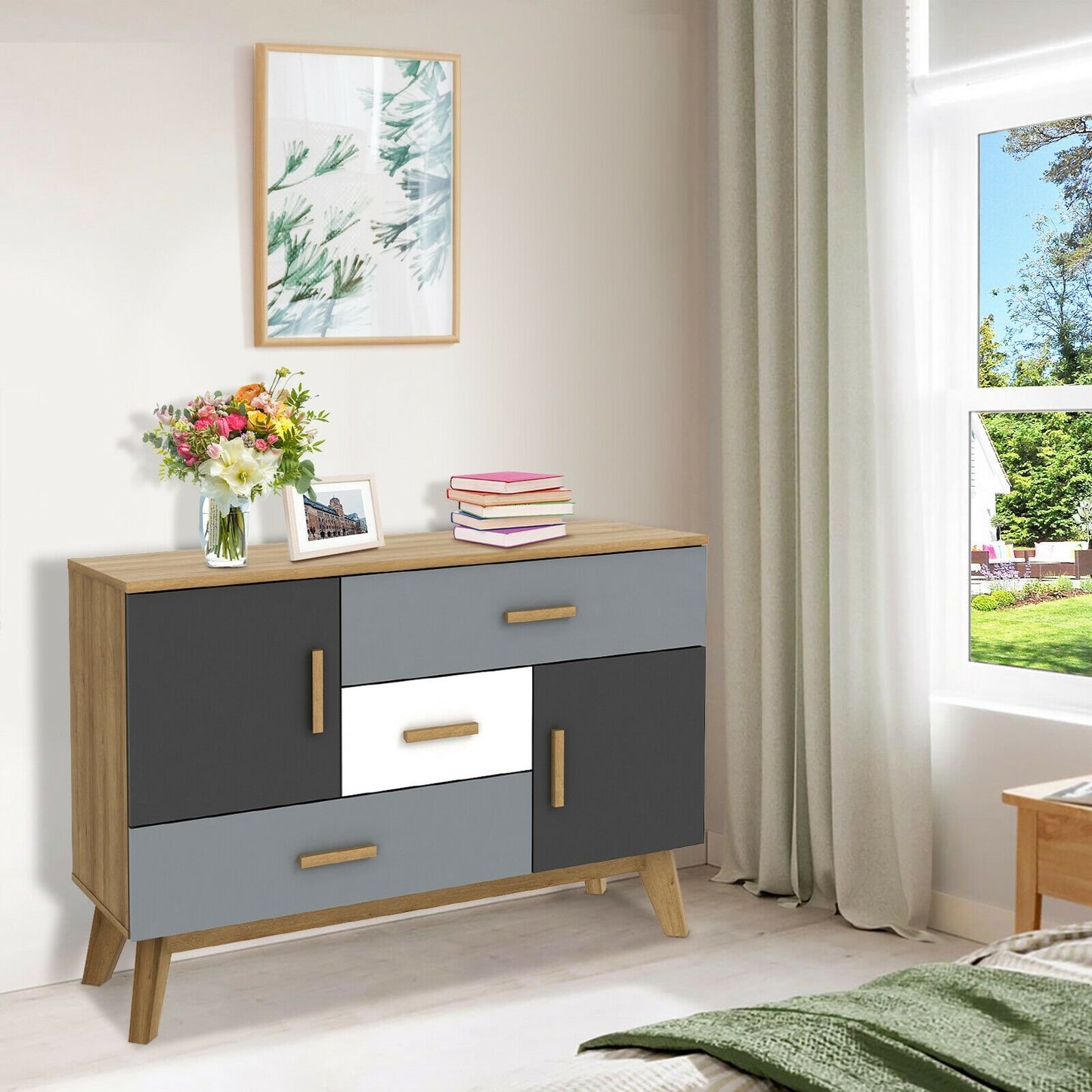 Free-standing Storage Floor Cabinet with 2 Doors and 3 Drawers, Natural - Gallery Canada