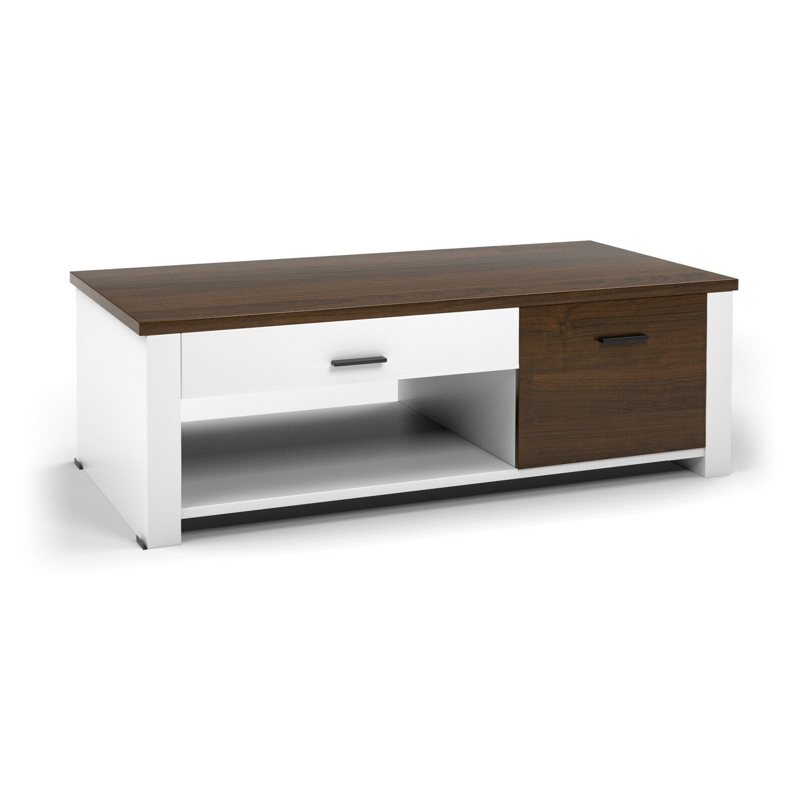 Modern Coffee Table with Front Back Drawers and Compartments for Living Room, Brown & White Coffee Tables   at Gallery Canada