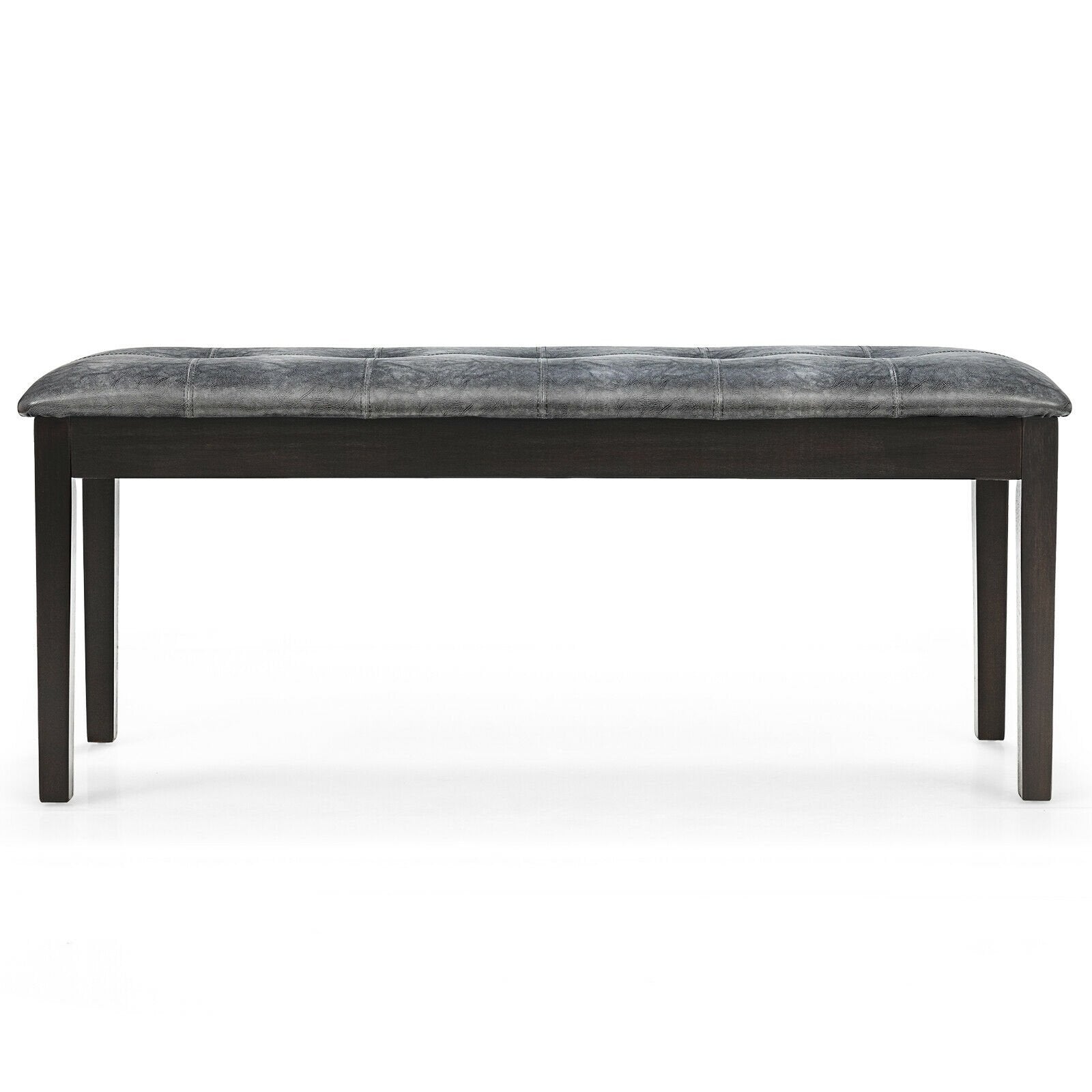 Upholstered Dining Room PU Bench Solid Wood Button Tufted, Gray Ottomans   at Gallery Canada