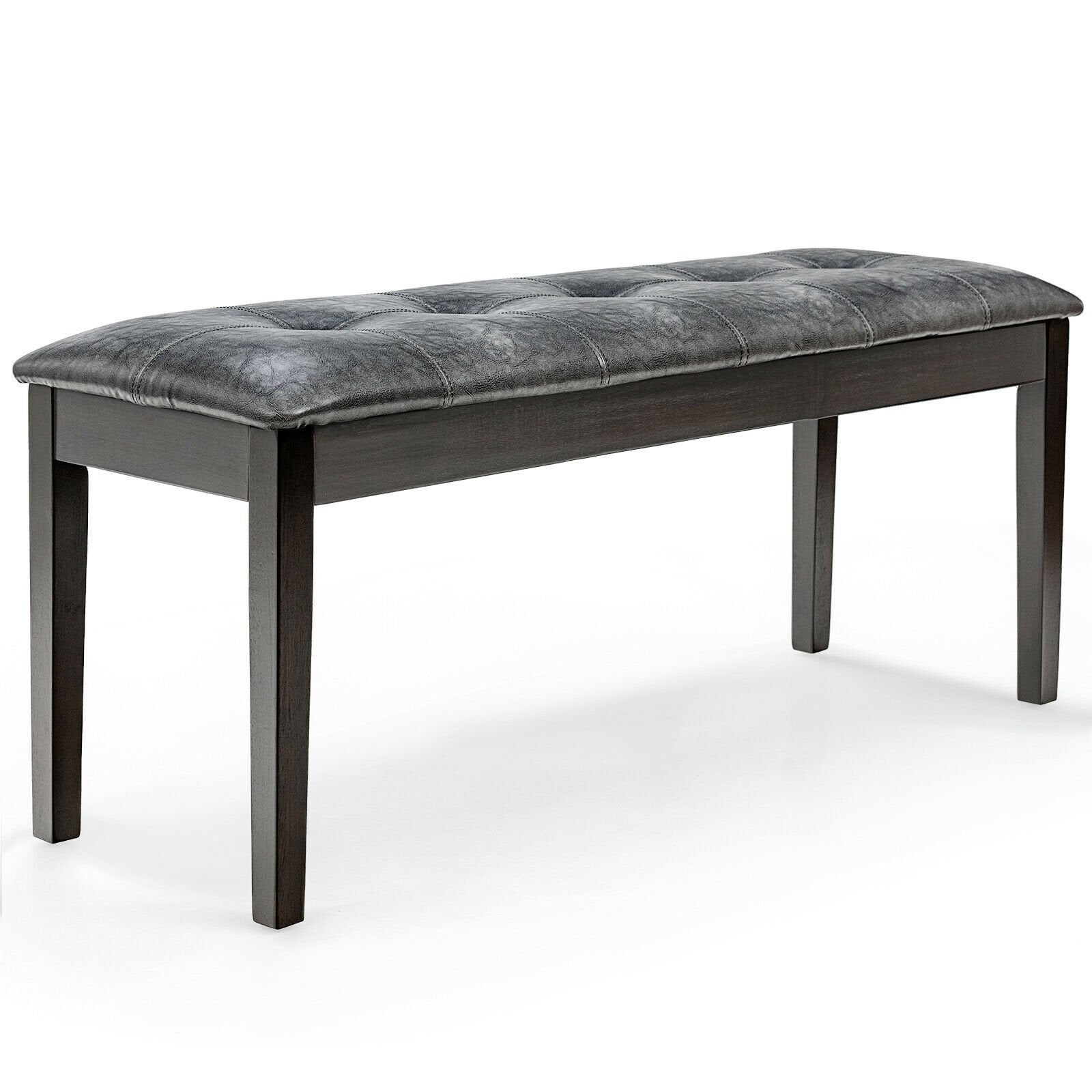 Upholstered Dining Room PU Bench Solid Wood Button Tufted, Gray Ottomans   at Gallery Canada