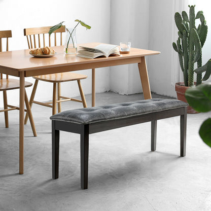 Upholstered Dining Room PU Bench Solid Wood Button Tufted, Gray Ottomans   at Gallery Canada