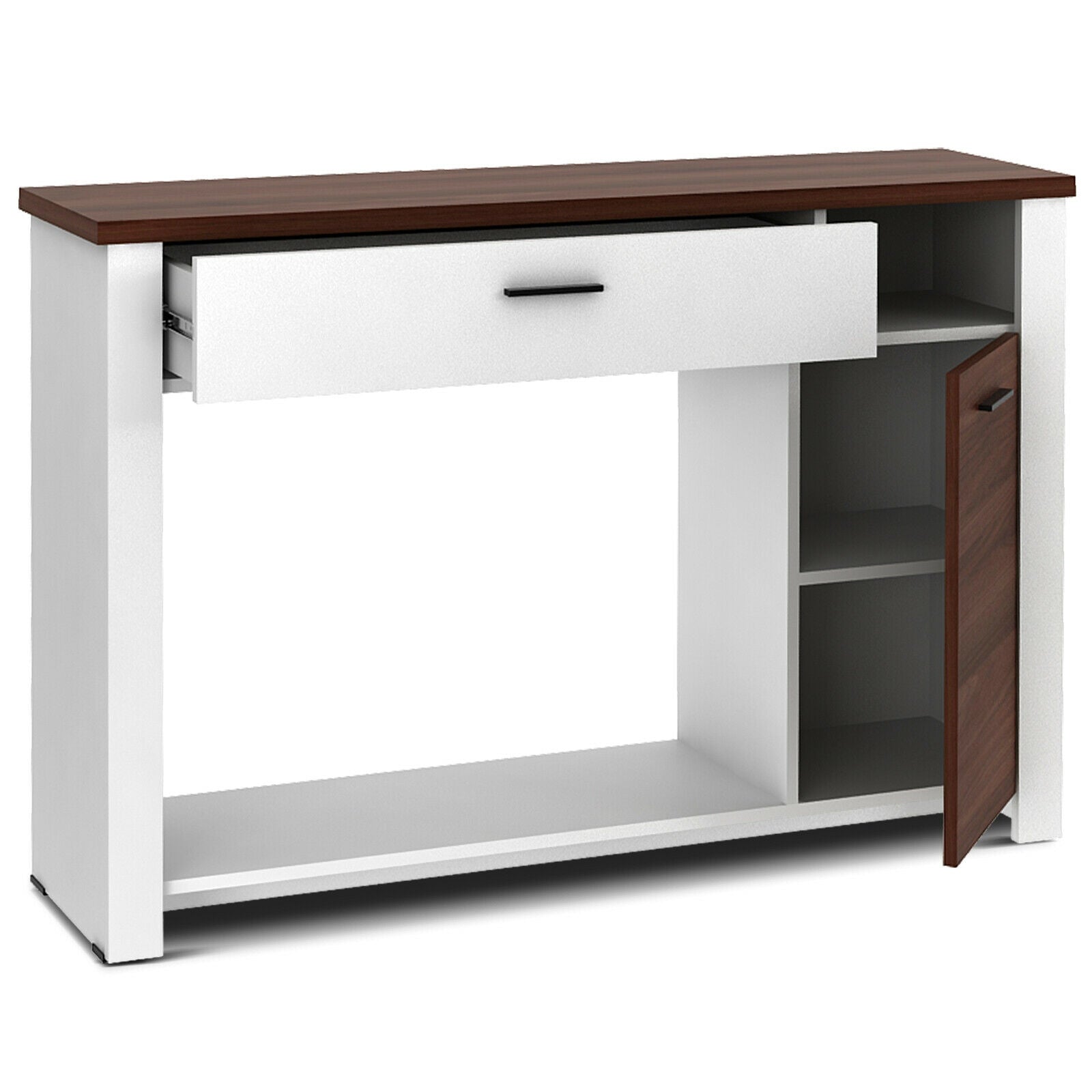 48 Inch Console Table with Drawer and Cabinet, Brown & White Console Tables at Gallery Canada
