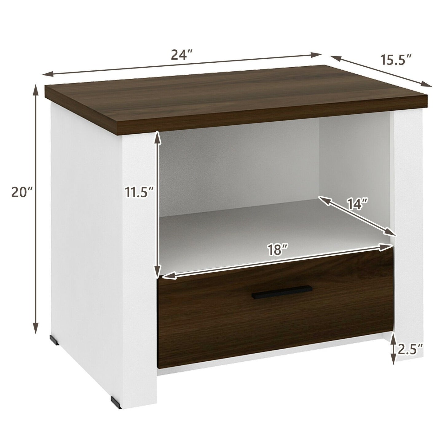 Accent Nightstand with Drawer and Open Shelf, Brown & White Nightstands   at Gallery Canada