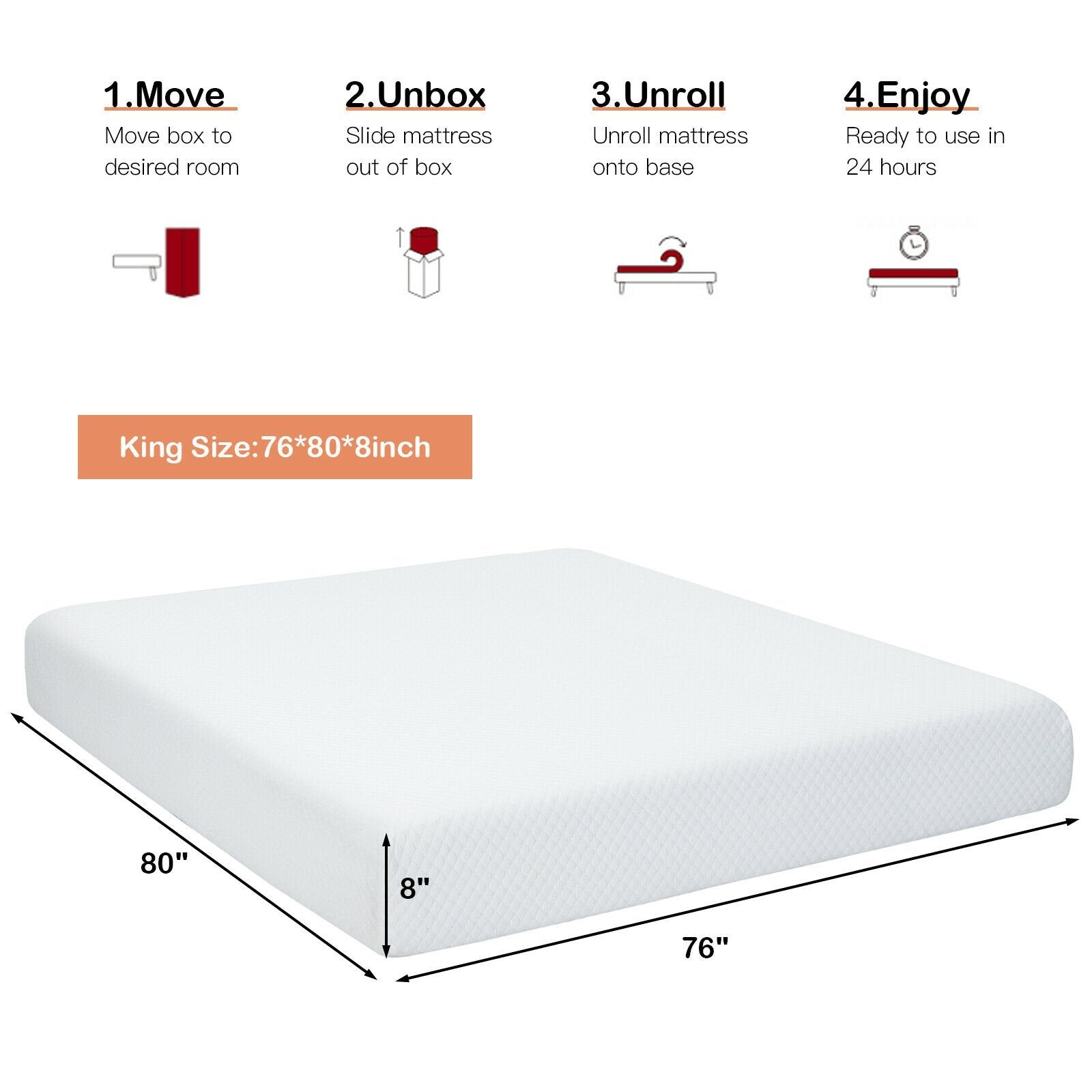 8 Inch Foam Medium Firm Mattress with Jacquard Cover-King Size, White Mattresses   at Gallery Canada