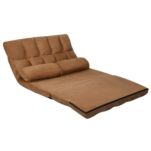 Foldable Floor 6-Position Adjustable Lounge Couch, Brown