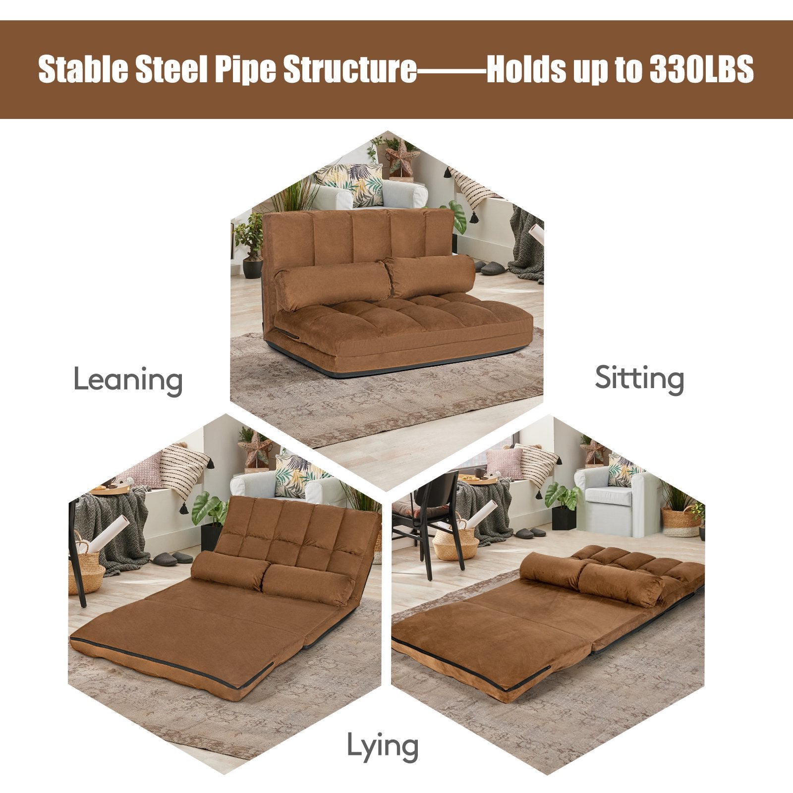 Foldable Floor 6-Position Adjustable Lounge Couch, Brown Floor Chairs   at Gallery Canada