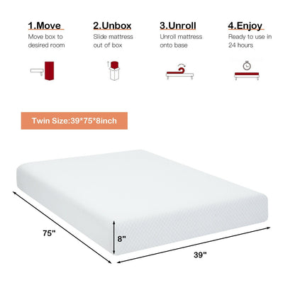 8 Inch Foam Medium Firm Mattress with Jacquard Cover-Twin Size, White - Gallery Canada