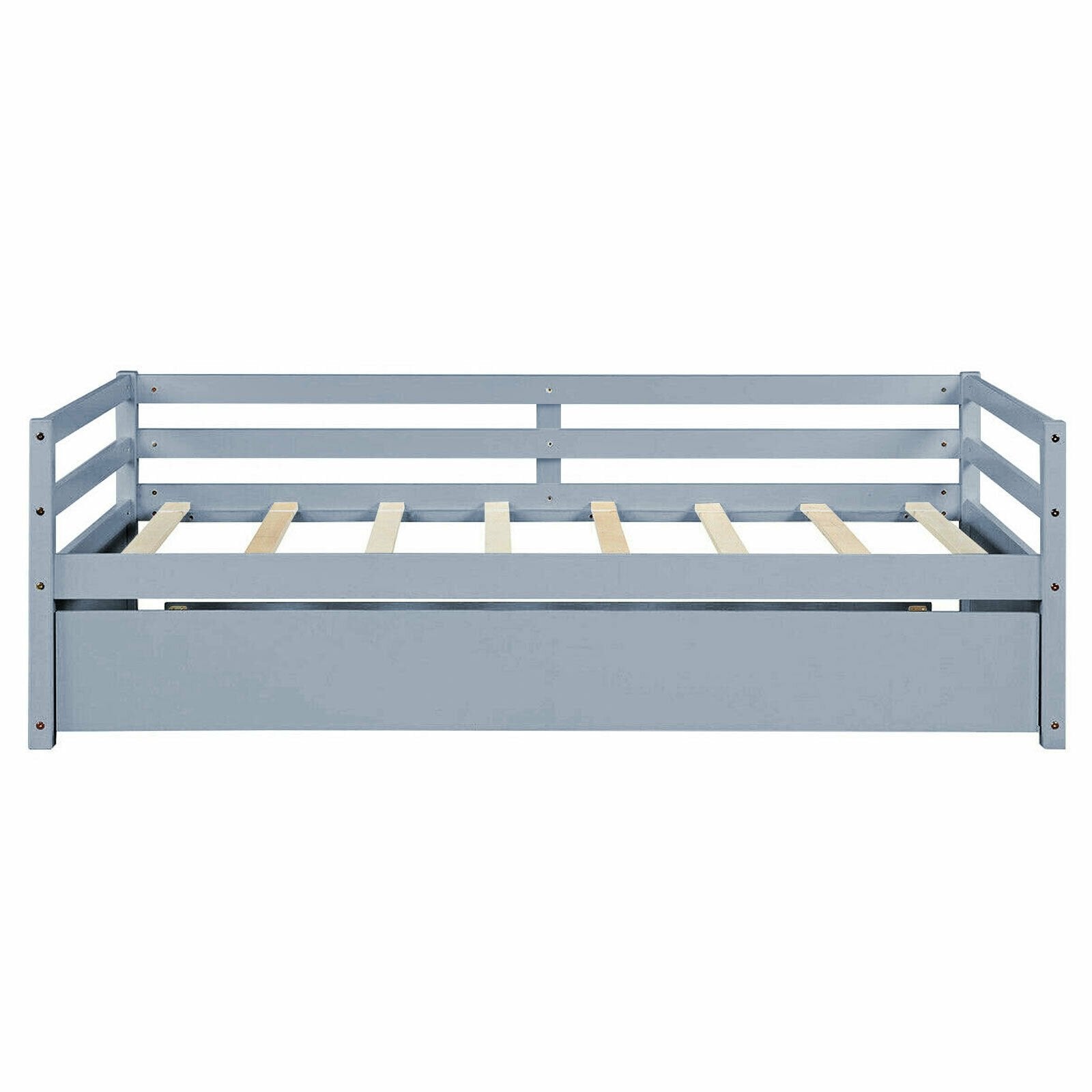 Twin Size Trundle Platform Bed Frame with  Wooden Slat Support, Gray Trundle Bed Frame   at Gallery Canada