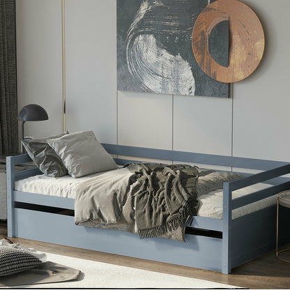 Twin Size Trundle Platform Bed Frame with  Wooden Slat Support, Gray Trundle Bed Frame   at Gallery Canada