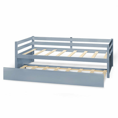 Twin Size Trundle Platform Bed Frame with  Wooden Slat Support, Gray Trundle Bed Frame   at Gallery Canada