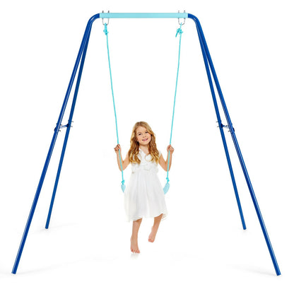 Outdoor Kids Swing Set with Heavy-Duty Metal A-Frame and Ground Stakes, Blue Swing & Playsets   at Gallery Canada