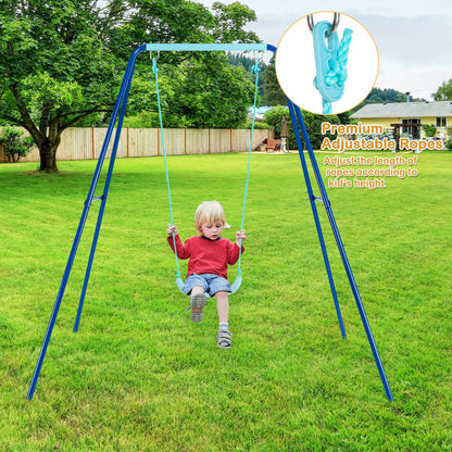 Outdoor Kids Swing Set with Heavy-Duty Metal A-Frame and Ground Stakes, Blue Swing & Playsets   at Gallery Canada