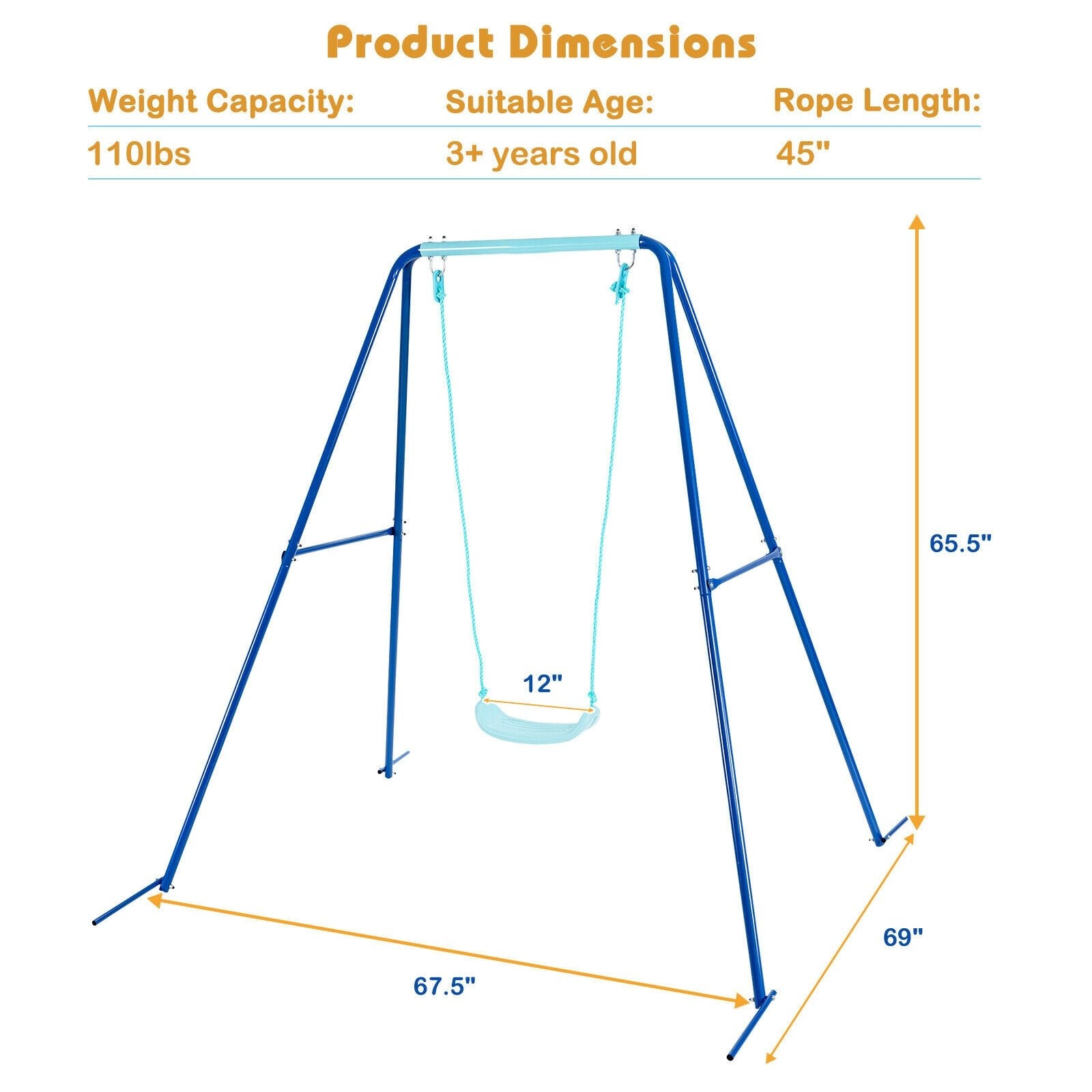 Outdoor Kids Swing Set with Heavy-Duty Metal A-Frame and Ground Stakes, Blue Swing & Playsets   at Gallery Canada