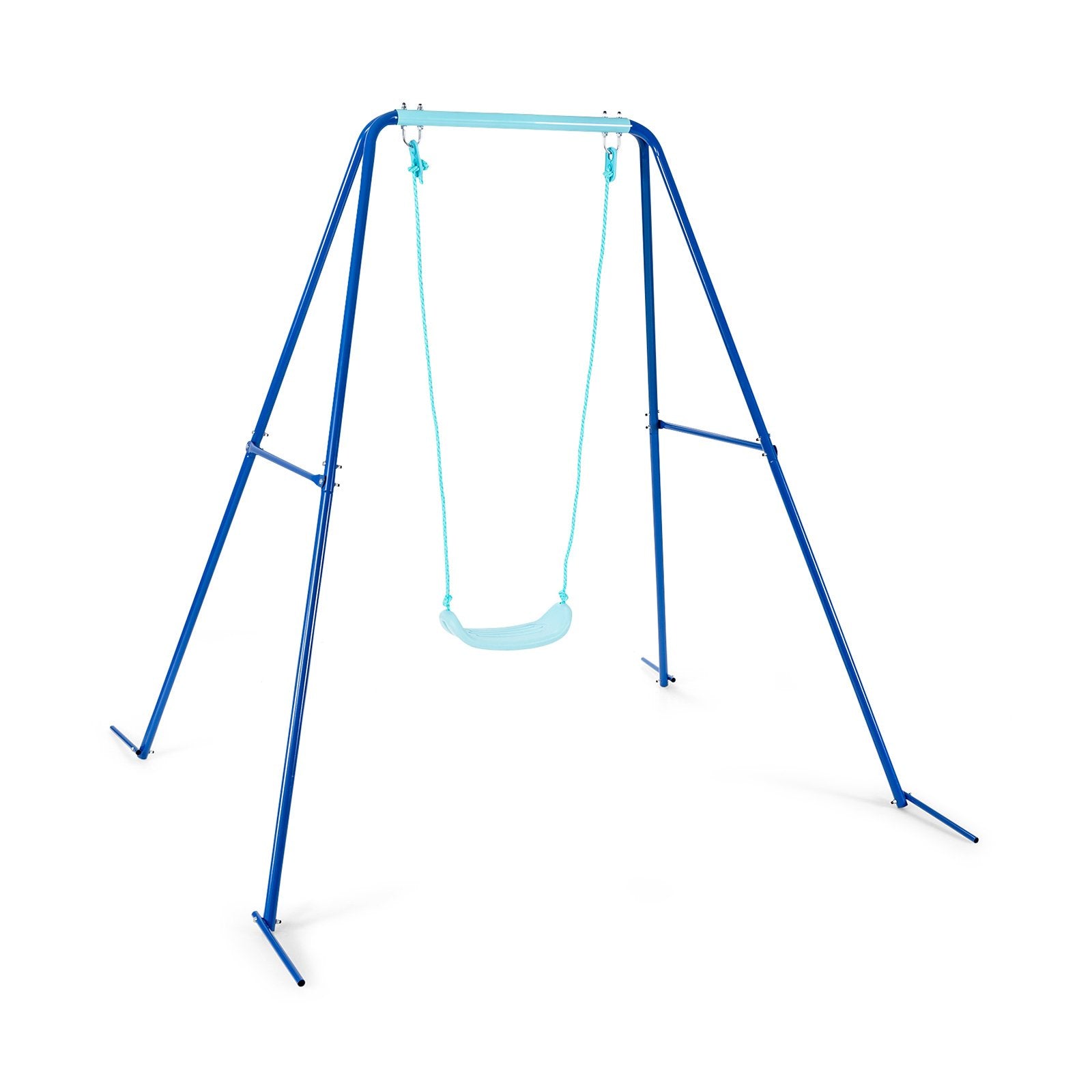 Outdoor Kids Swing Set with Heavy-Duty Metal A-Frame and Ground Stakes, Blue Swing & Playsets Blue at Gallery Canada
