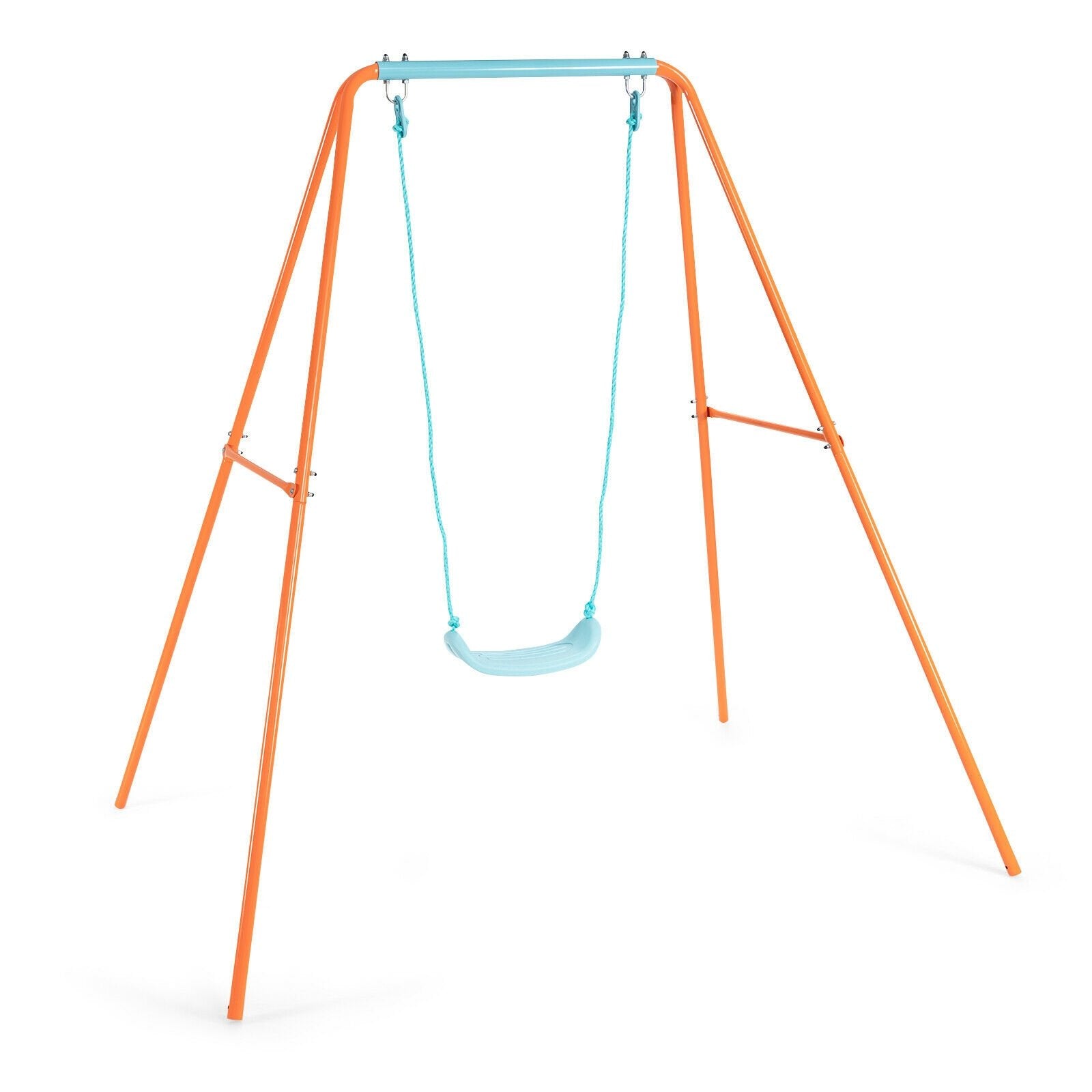 Outdoor Kids Swing Set with Heavy-Duty Metal A-Frame and Ground Stakes, Orange Swing & Playsets   at Gallery Canada