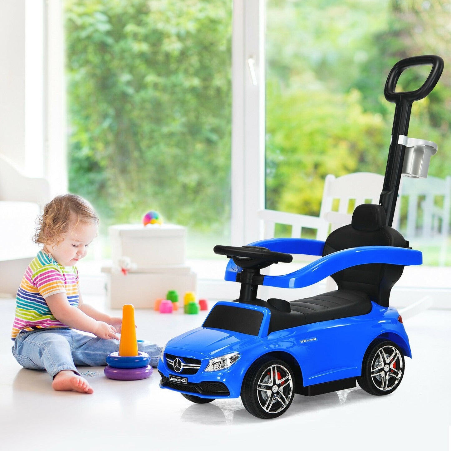 3-in-1 Mercedes Benz Ride-on Toddler Sliding Car, Blue - Gallery Canada
