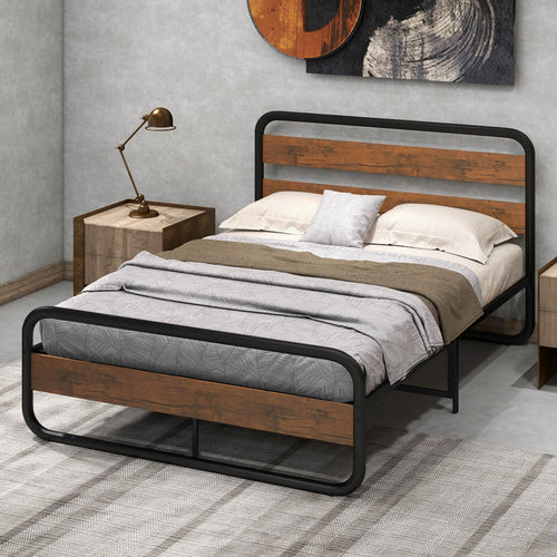 Arc Platform Bed with Headboard and Footboard-Full Size, Black