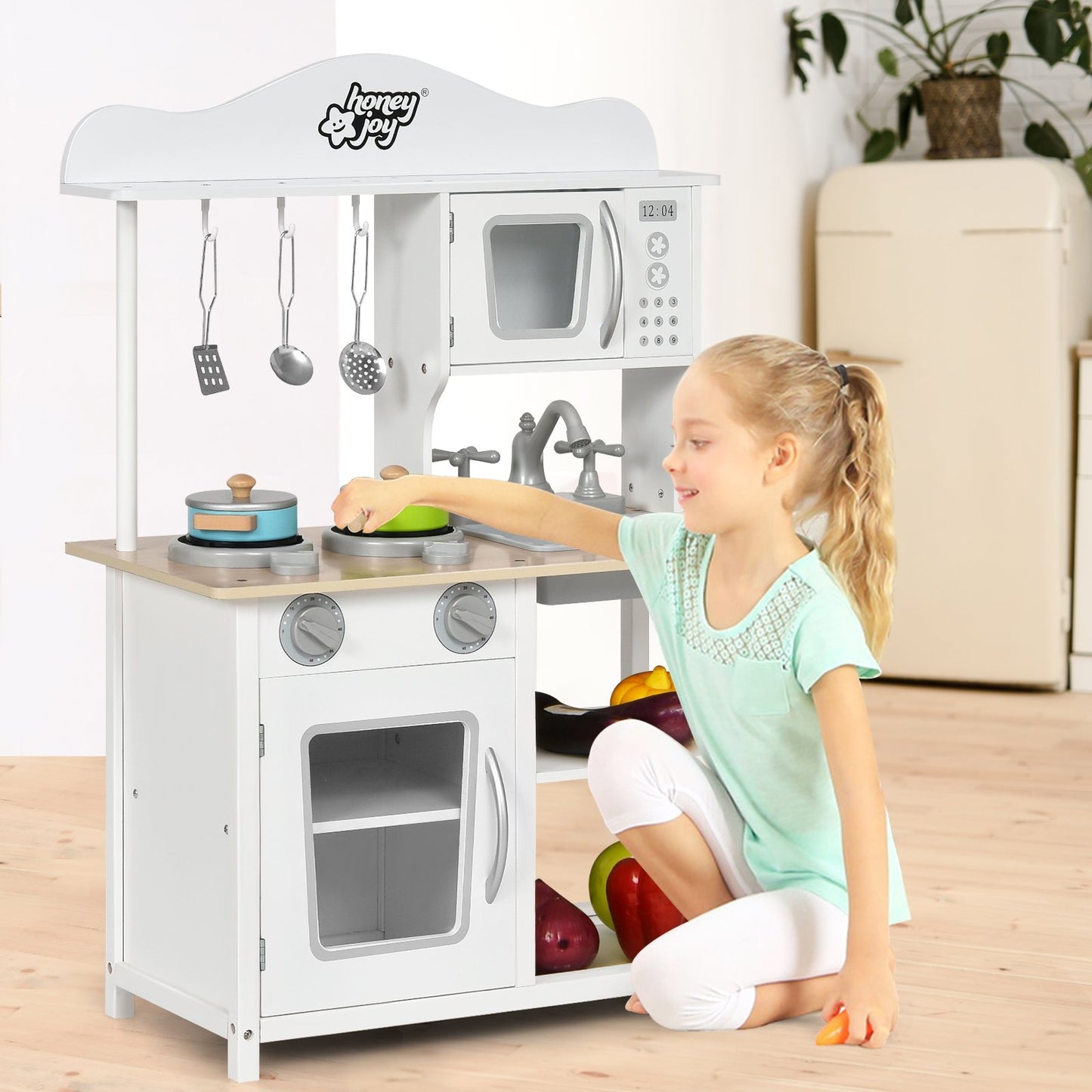 Wooden Pretend Play Kitchen Set for Kids with Accessories and Sink, White Play Kitchen Sets   at Gallery Canada