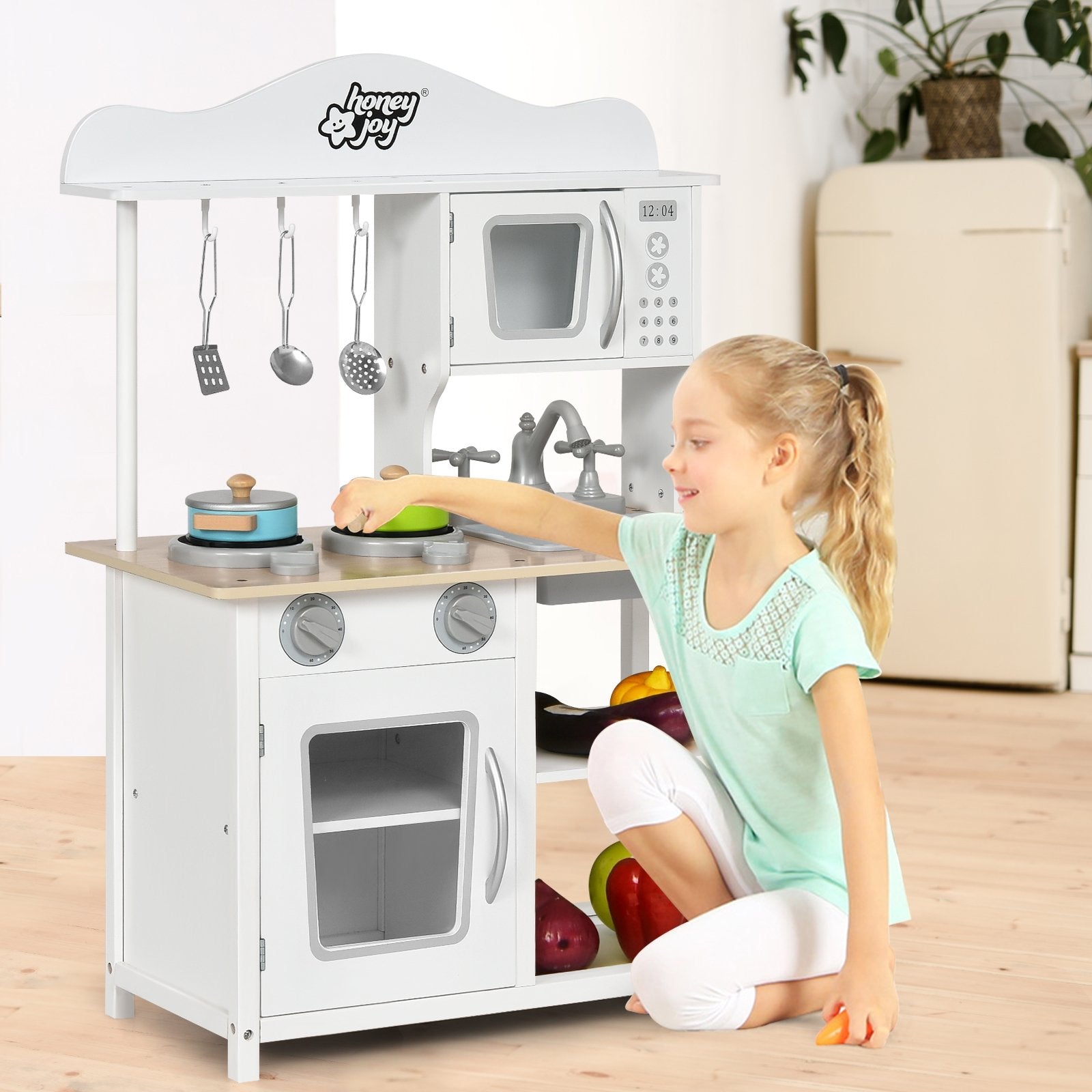 Wooden Pretend Play Kitchen Set for Kids with Accessories and Sink, White - Gallery Canada