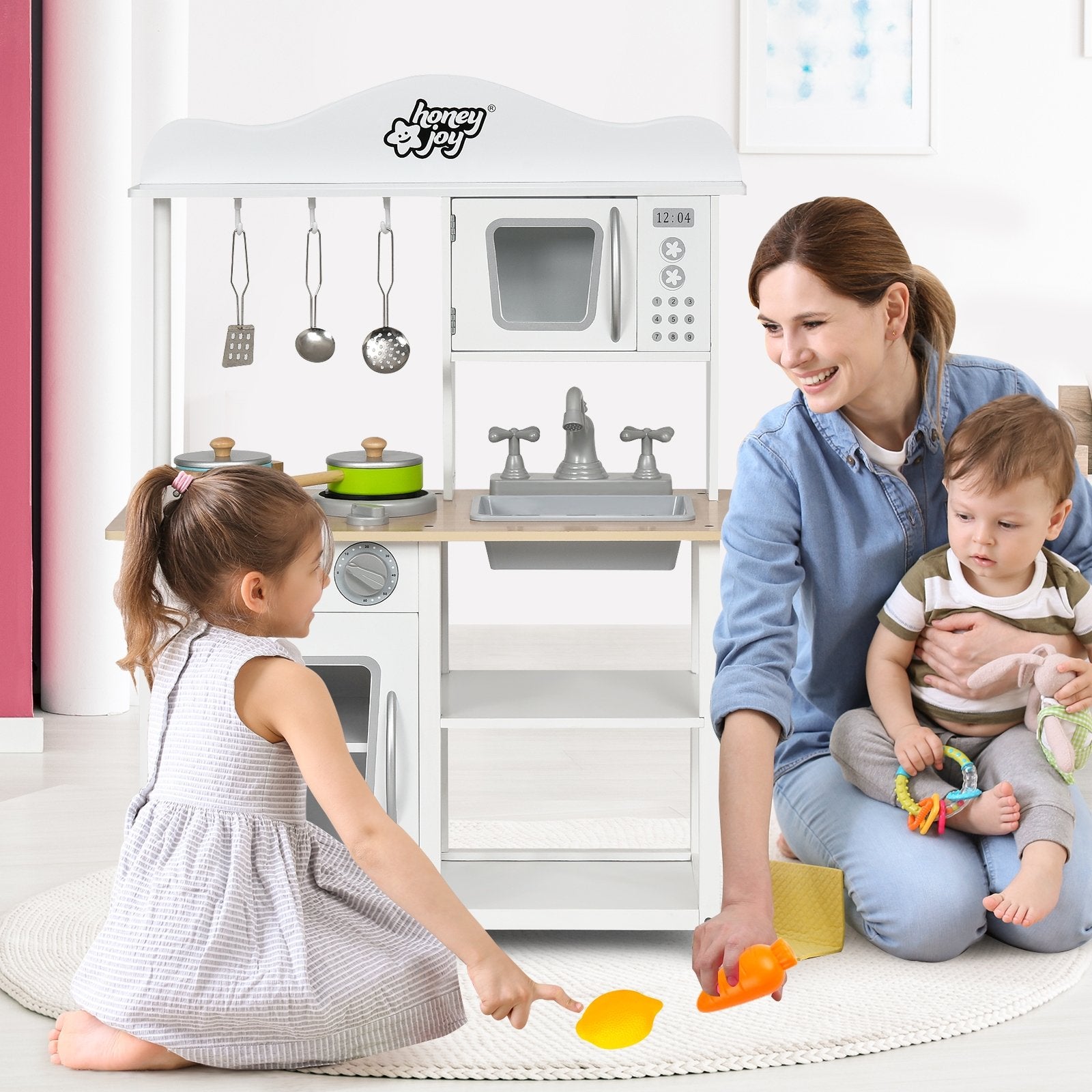 Wooden Pretend Play Kitchen Set for Kids with Accessories and Sink, White Play Kitchen Sets   at Gallery Canada