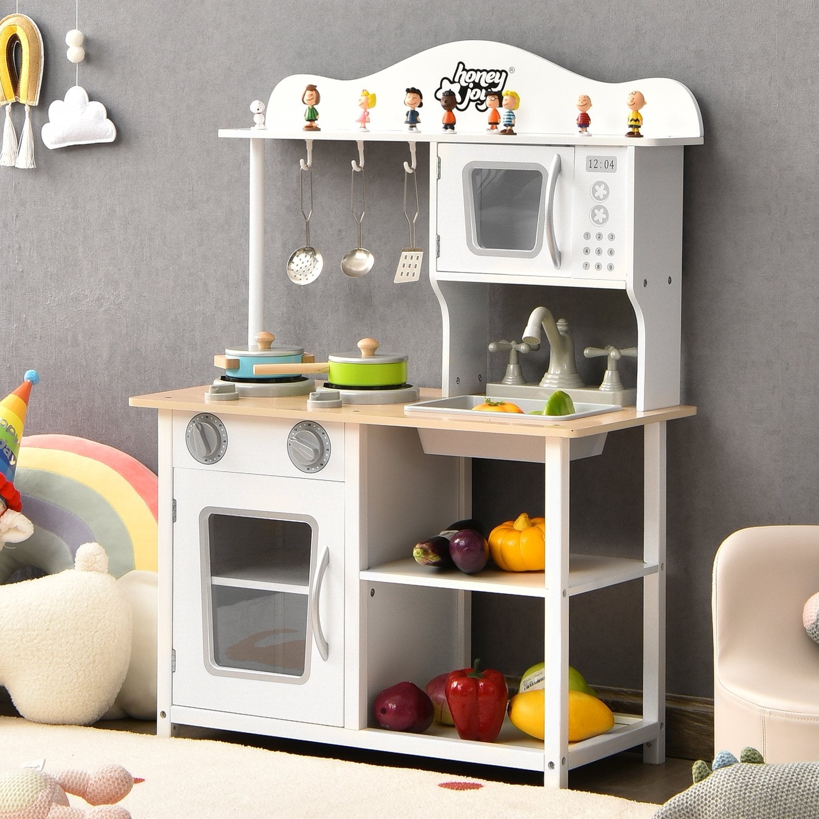 Wooden Pretend Play Kitchen Set for Kids with Accessories and Sink, White Play Kitchen Sets   at Gallery Canada