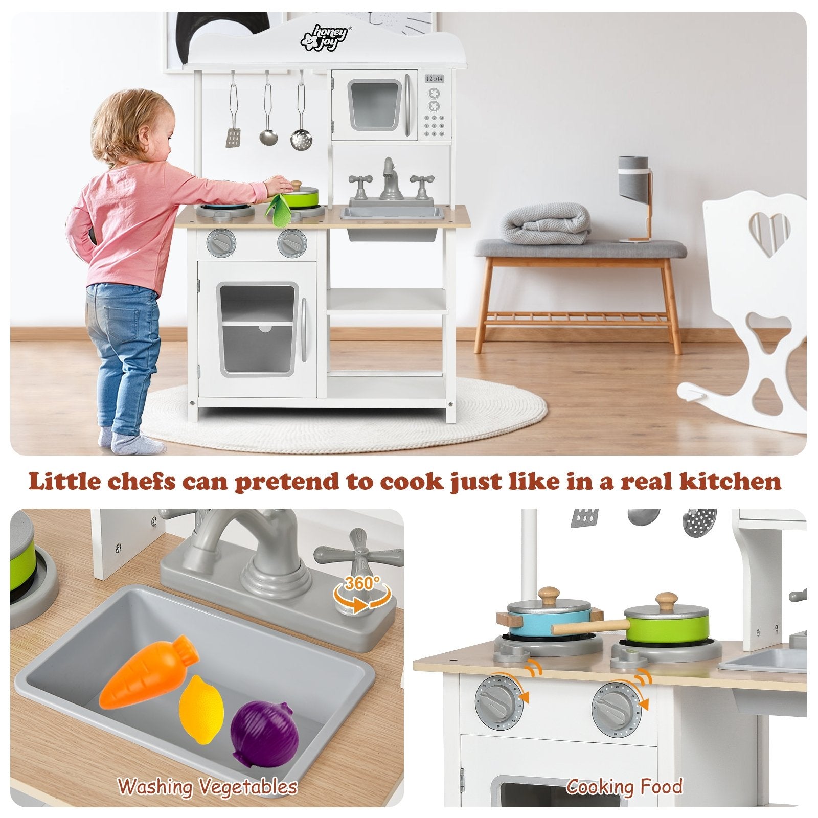 Wooden Pretend Play Kitchen Set for Kids with Accessories and Sink, White Play Kitchen Sets   at Gallery Canada