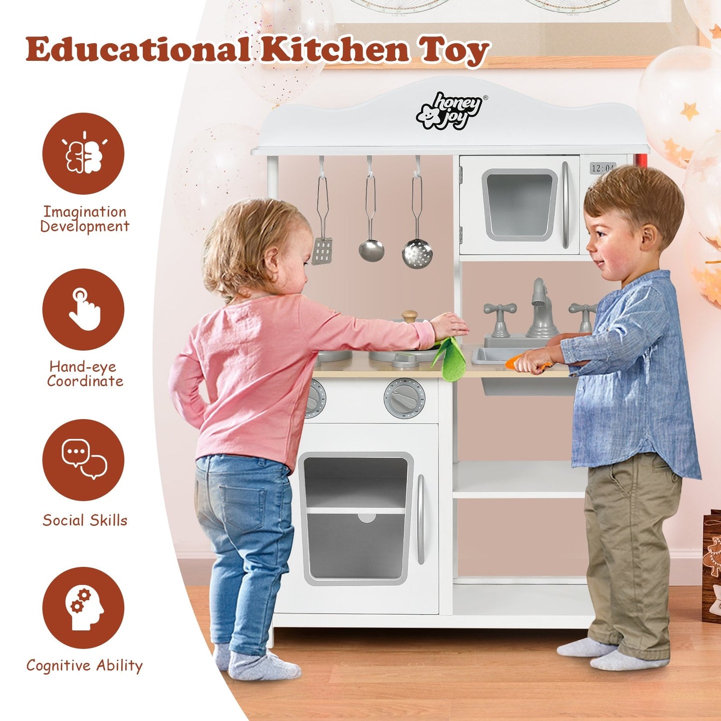 Wooden Pretend Play Kitchen Set for Kids with Accessories and Sink, White - Gallery Canada