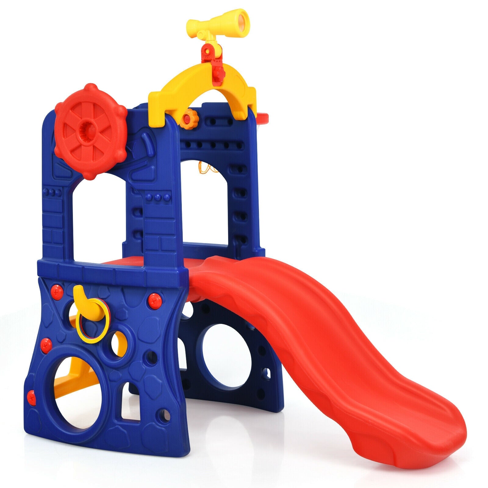 6-in-1 Freestanding Kids Slide with Basketball Hoop and Ring Toss, Multicolor Climbers & Slides at Gallery Canada