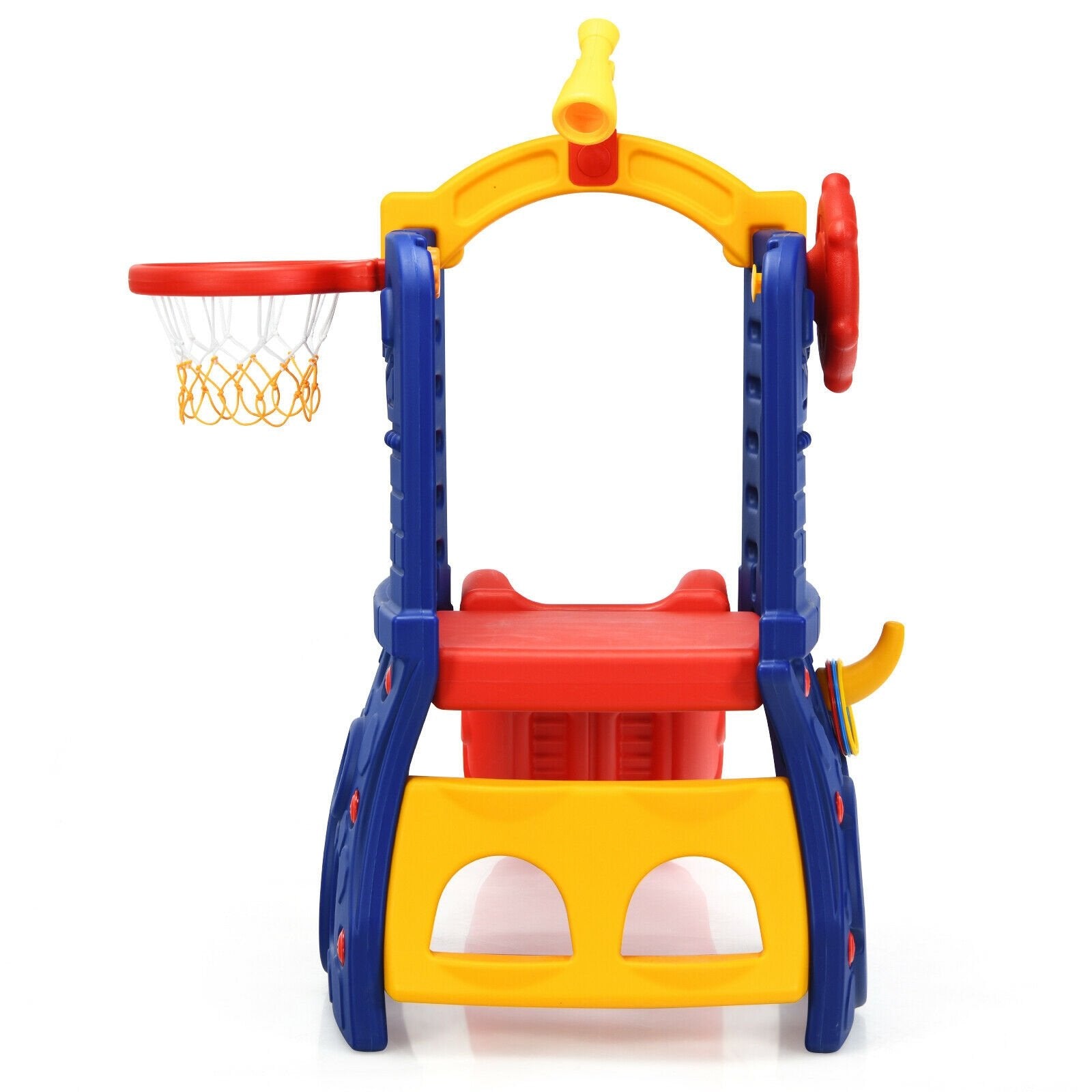 6-in-1 Freestanding Kids Slide with Basketball Hoop and Ring Toss, Multicolor - Gallery Canada