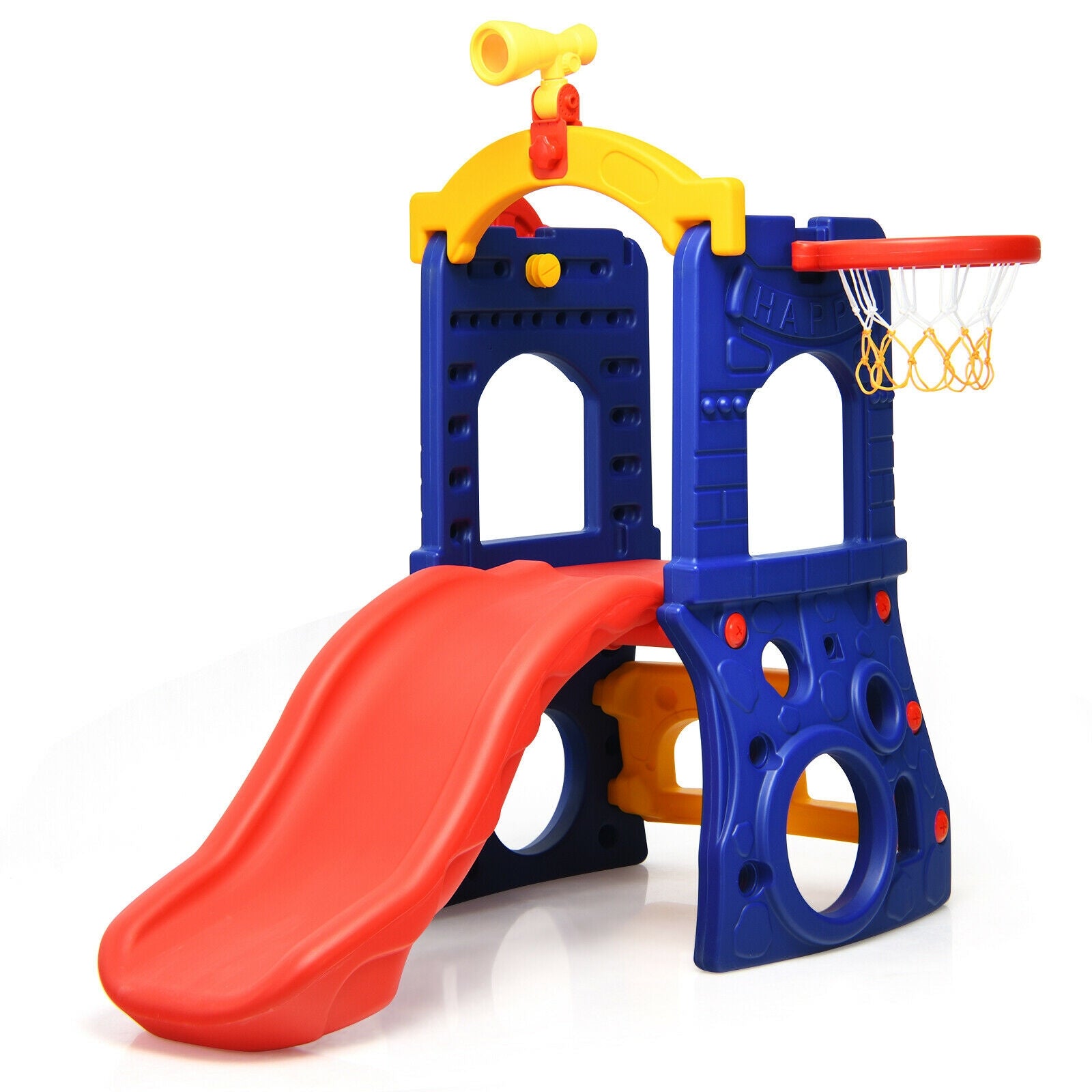 6-in-1 Freestanding Kids Slide with Basketball Hoop and Ring Toss, Multicolor Climbers & Slides at Gallery Canada