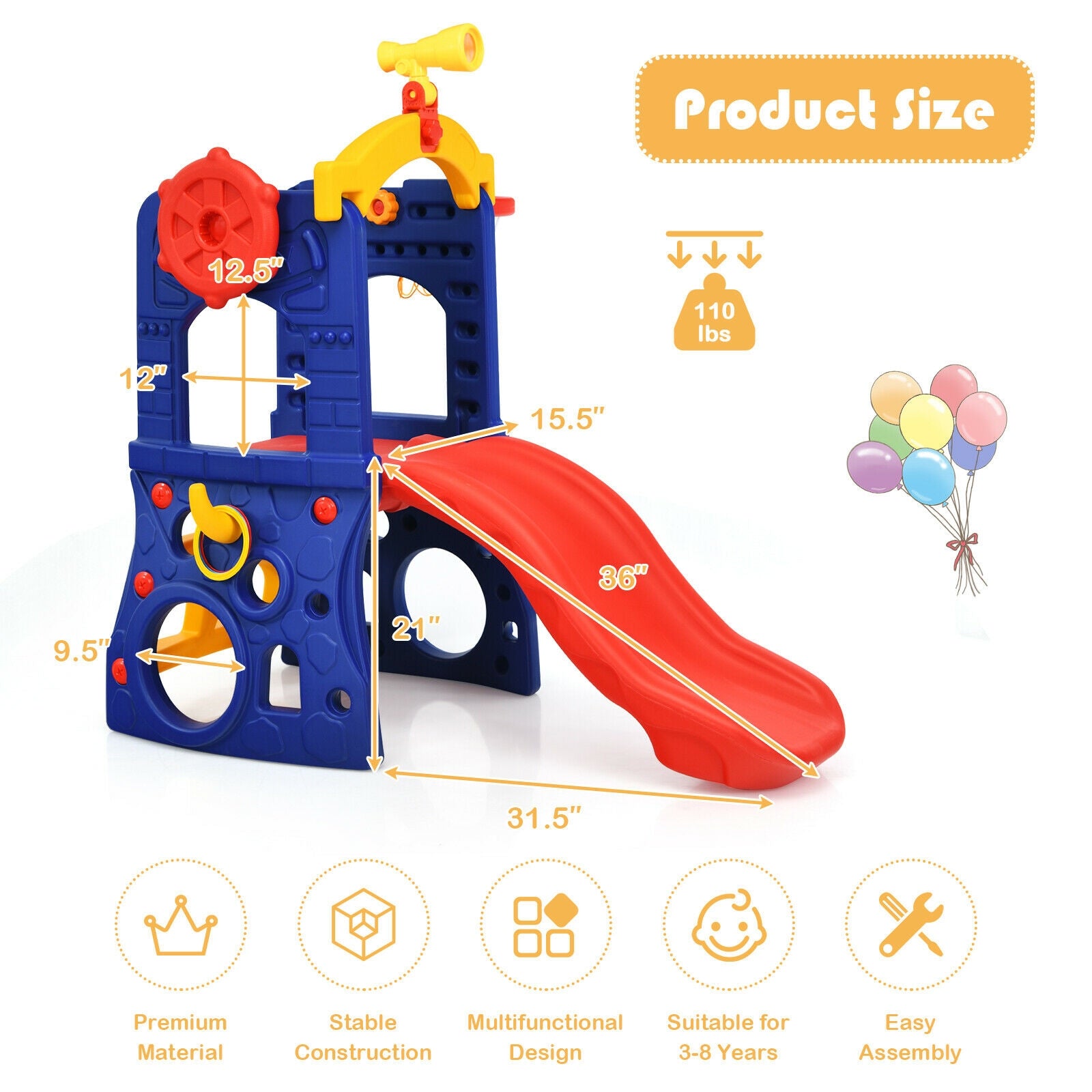 6-in-1 Freestanding Kids Slide with Basketball Hoop and Ring Toss, Multicolor Climbers & Slides at Gallery Canada