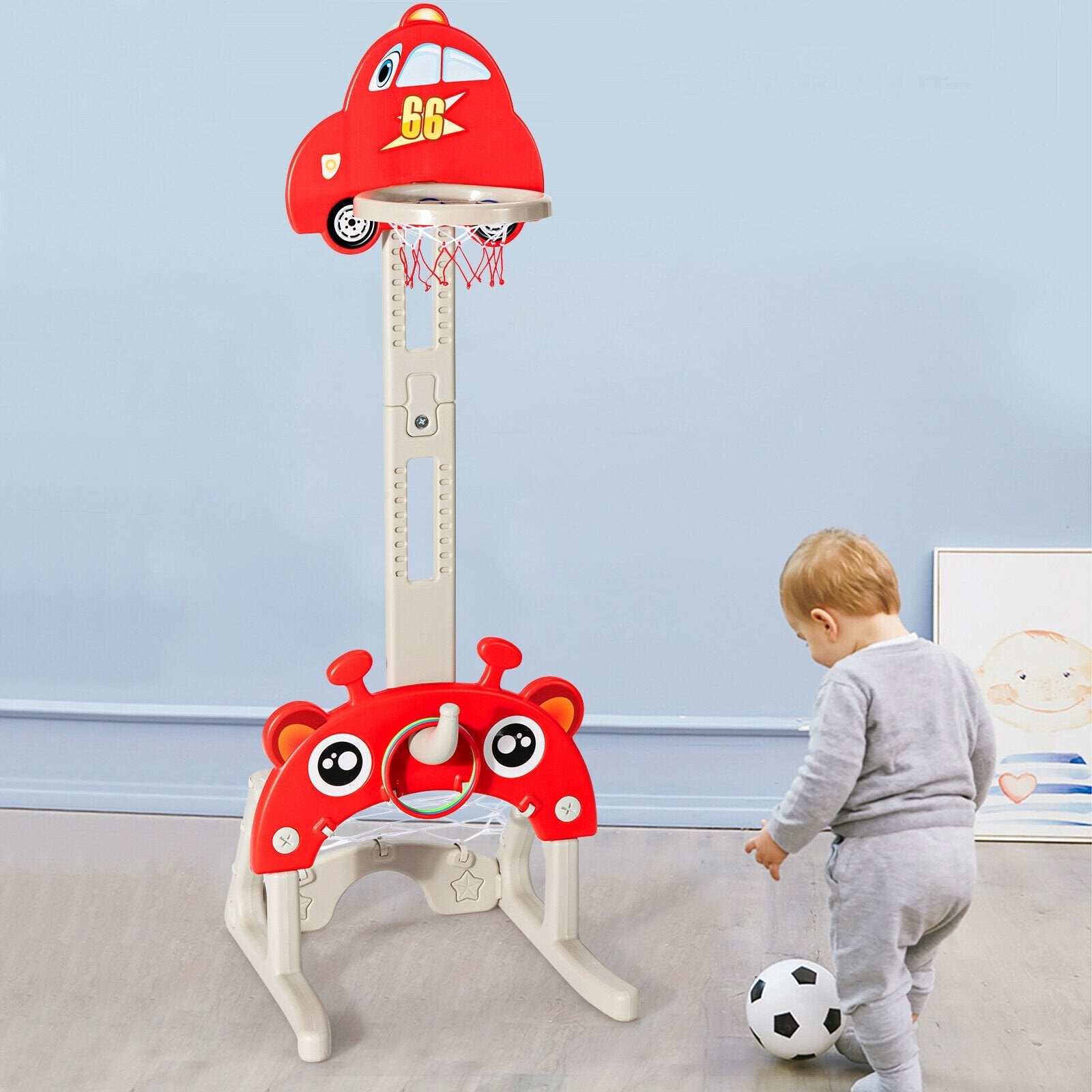 3-in-1 Basketball Hoop for Kids Adjustable Height Playset with Balls, Red Toy Sports   at Gallery Canada