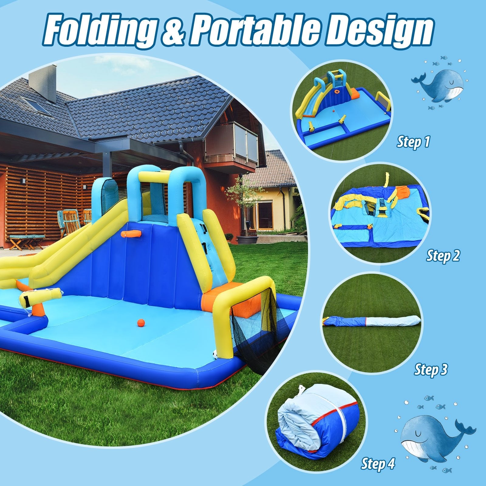 6-in-1 Inflatable Water Slide Jumping House without Blower Bounce House   at Gallery Canada