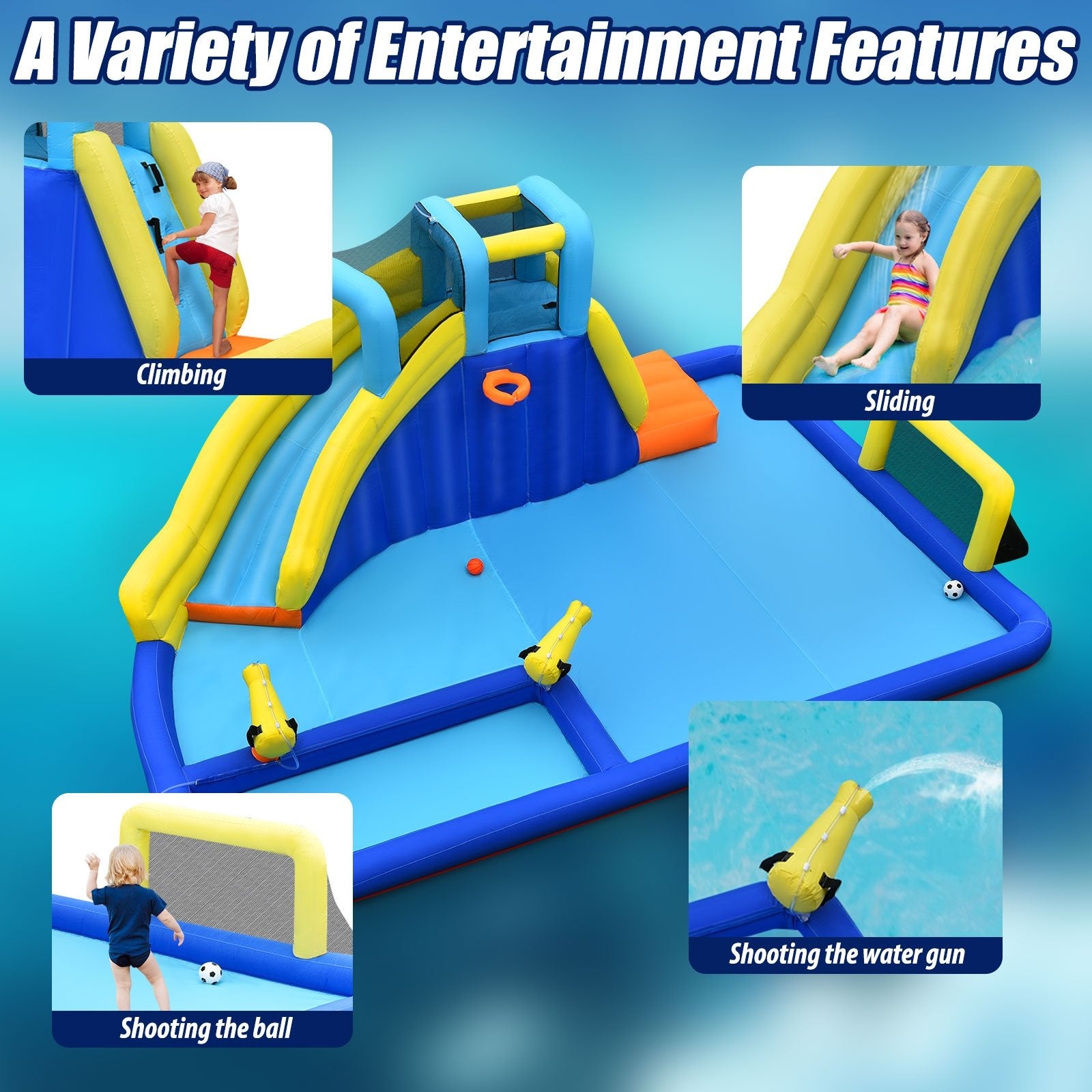 6-in-1 Inflatable Water Slide Jumping House without Blower Bounce House   at Gallery Canada